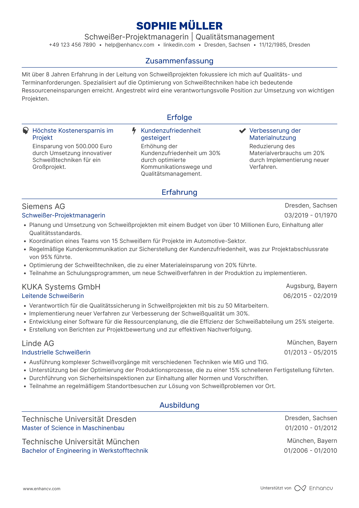 Lebenslauf als Schweißer Projektmanager Resume Example