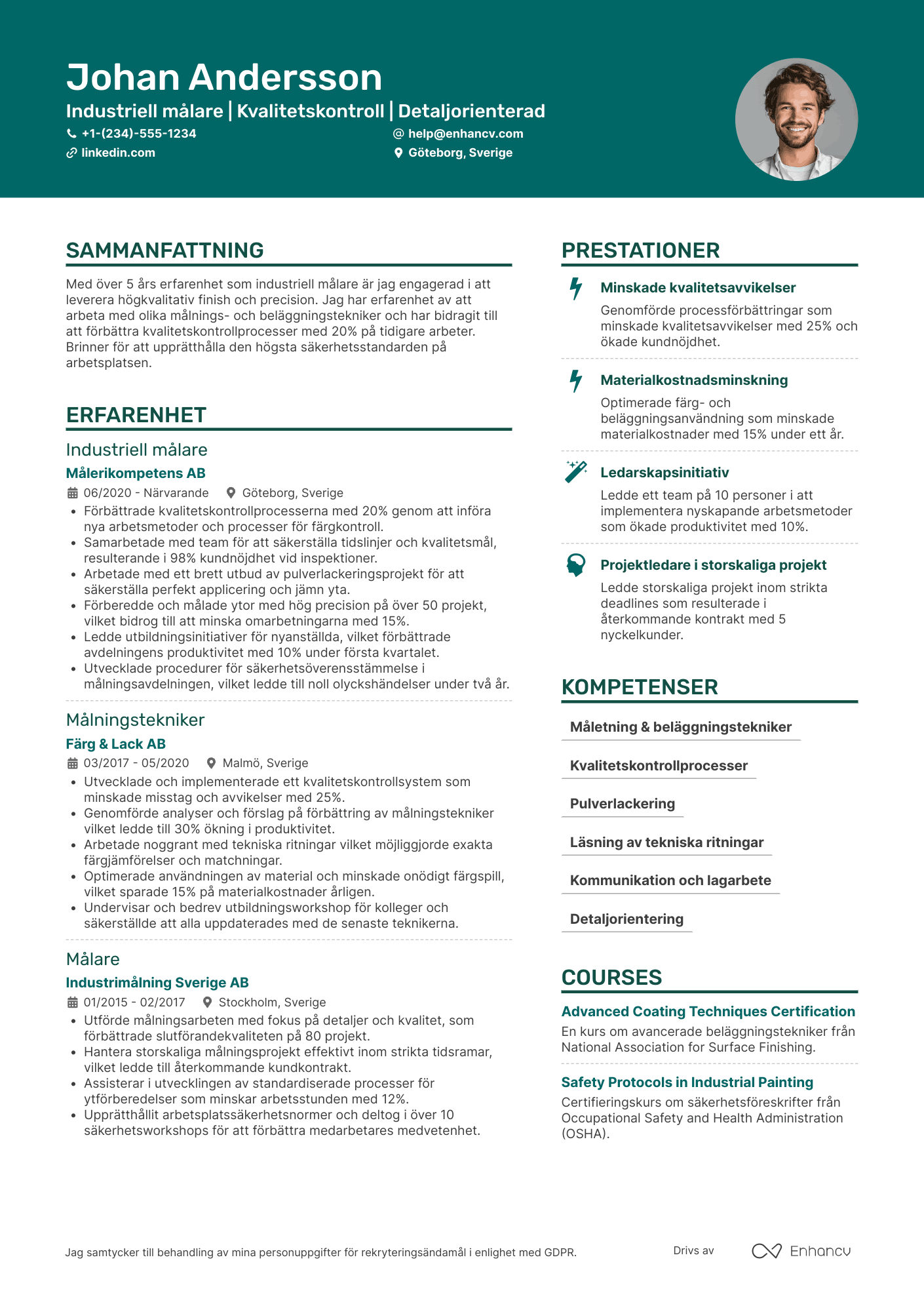 CV för Industriell målare Resume Example