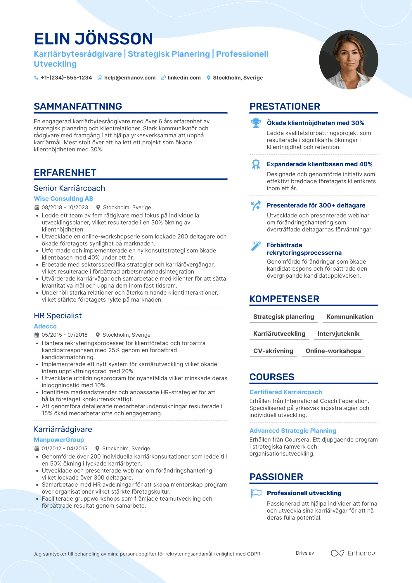CV för Karriärbyte Strategisk Rådgivare Resume Example