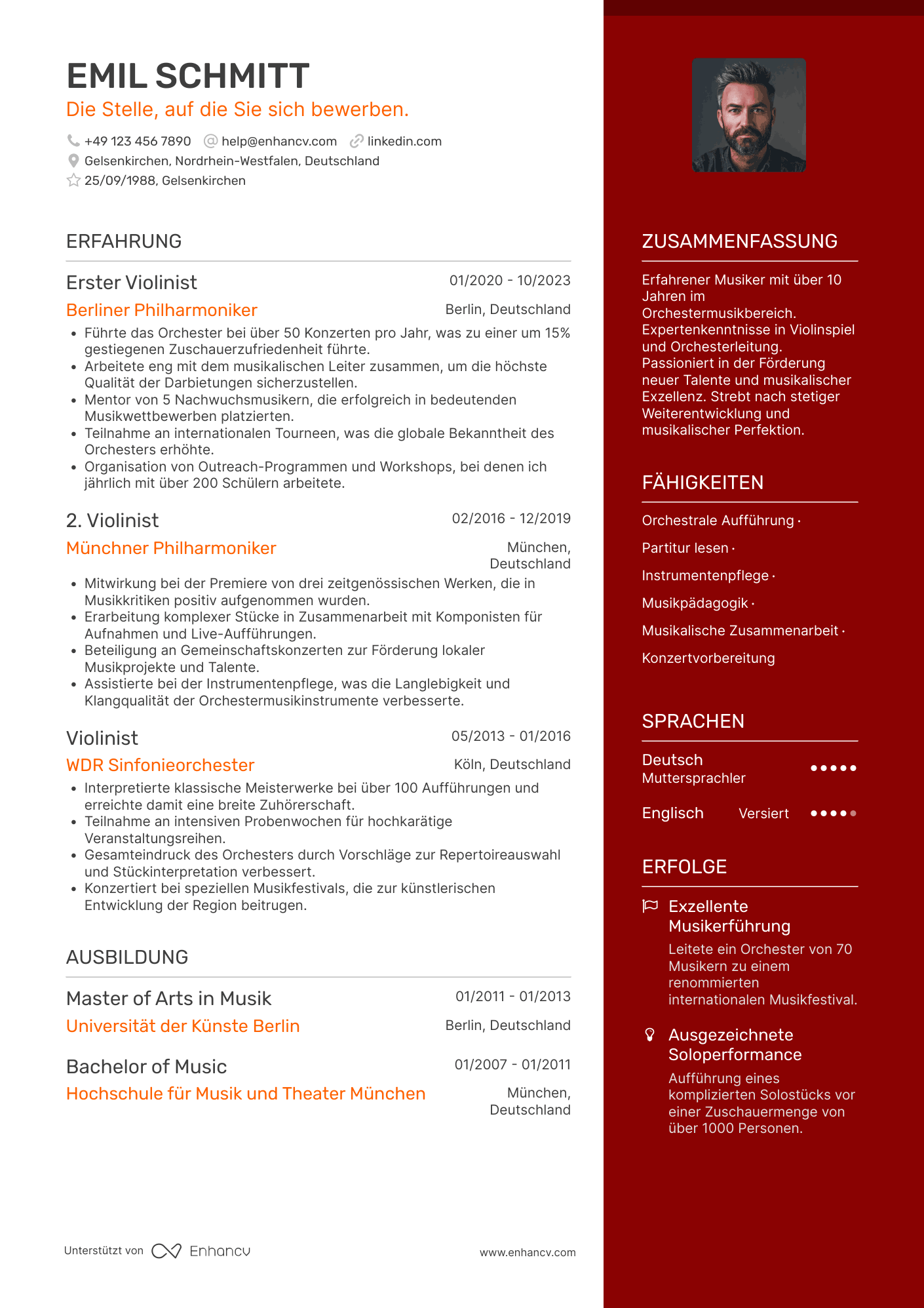 Lebenslauf als Meister Musiker Resume Example