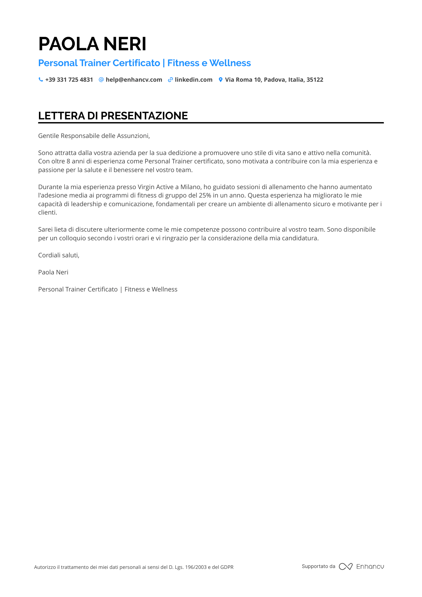 Personal Trainer Senior Resume Example