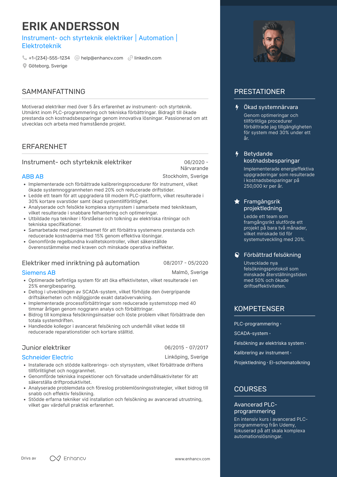 CV för Instrument  och styrteknik elektriker Resume Example
