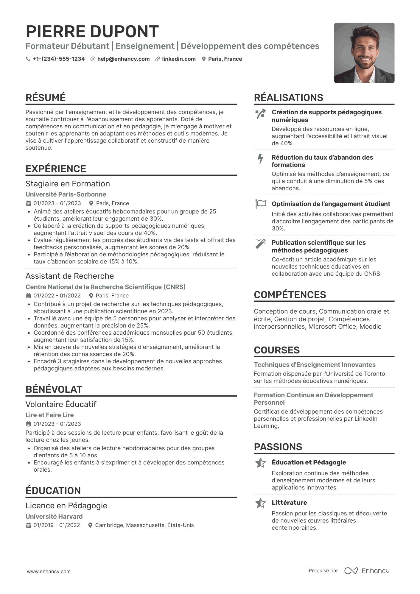 CV de formateur débutant Resume Example