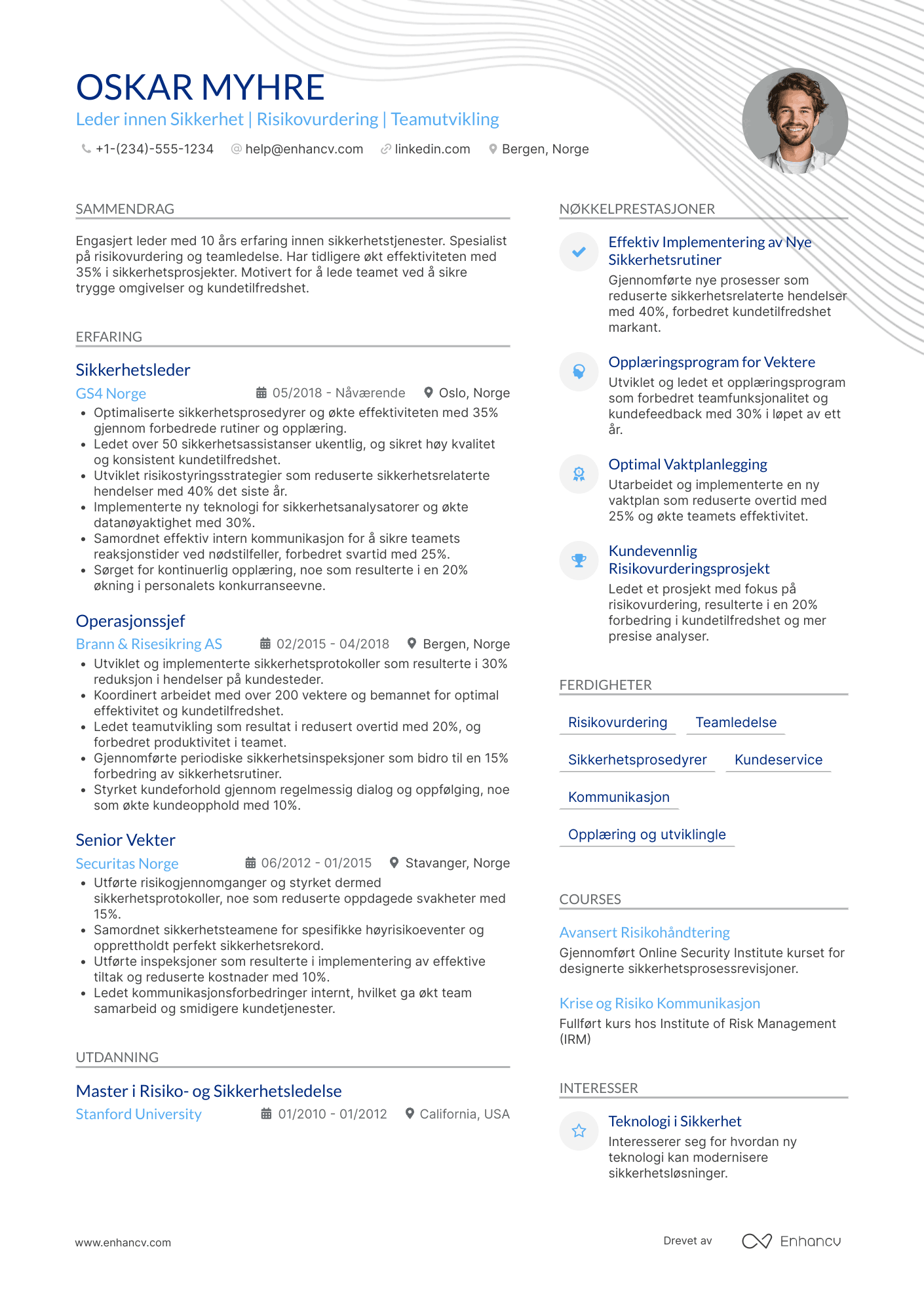 CV for Vekterleder Resume Example