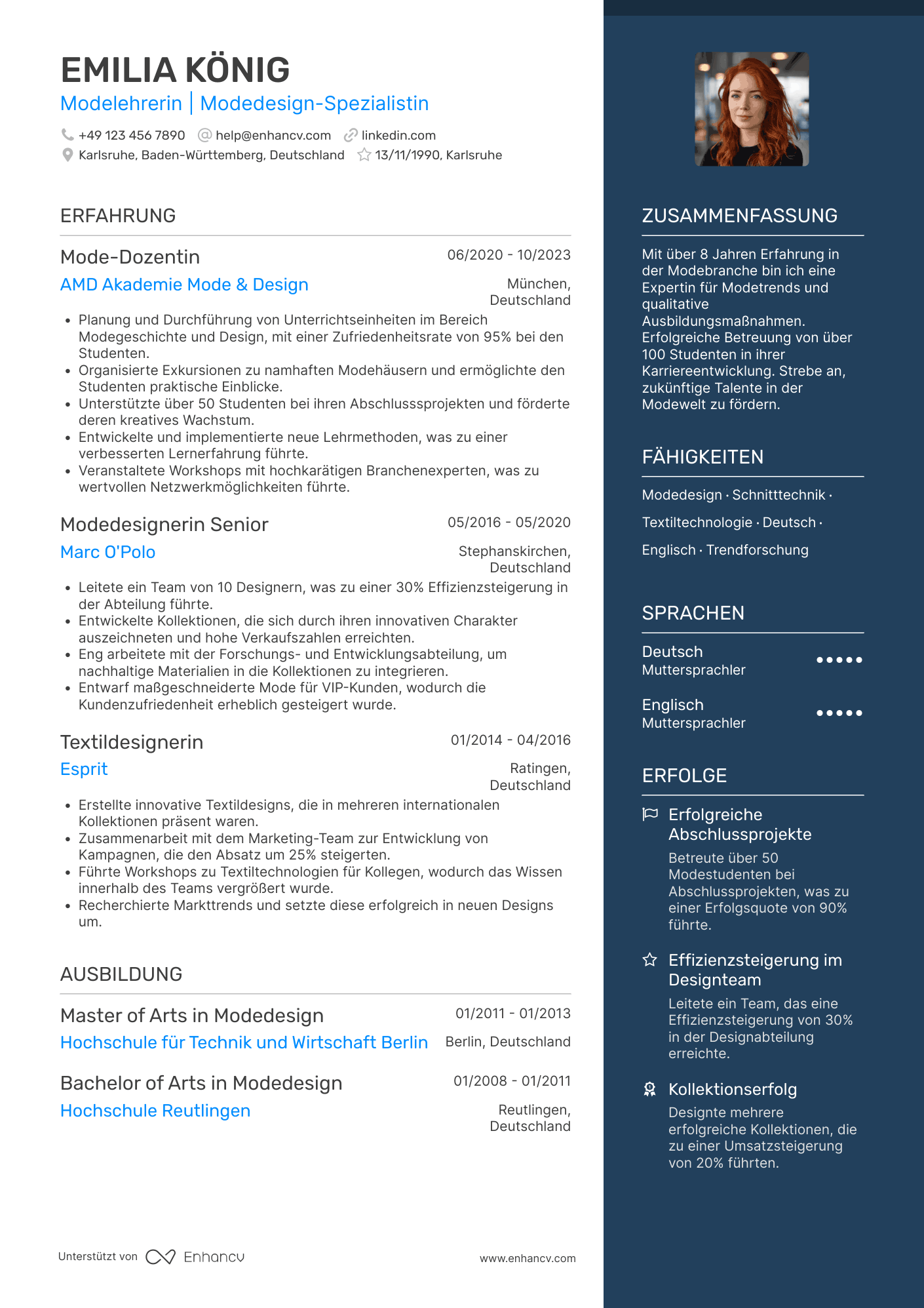 Lebenslauf in Lehrer in der Modebranche Resume Example