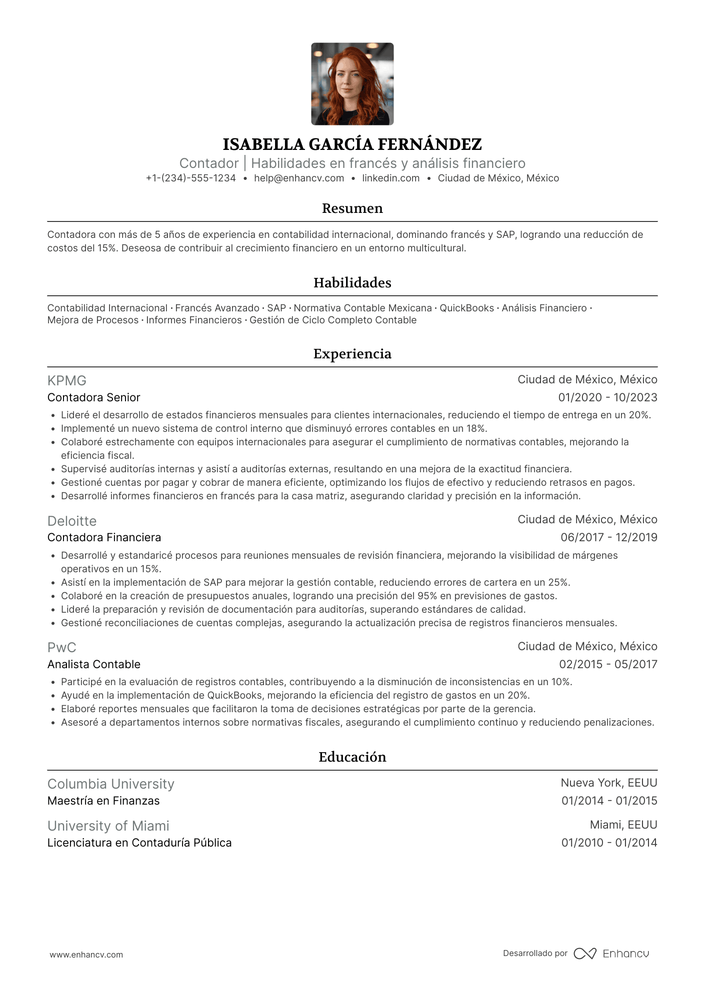 CV en francés de contador (Comptable) Resume Example