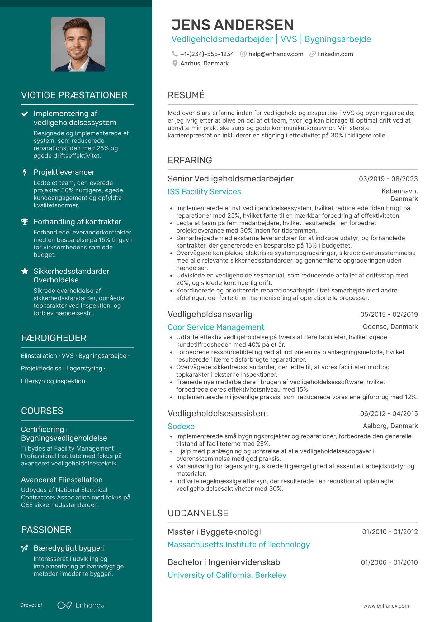 CV til Vedligeholdsmedarbejder Resume Example