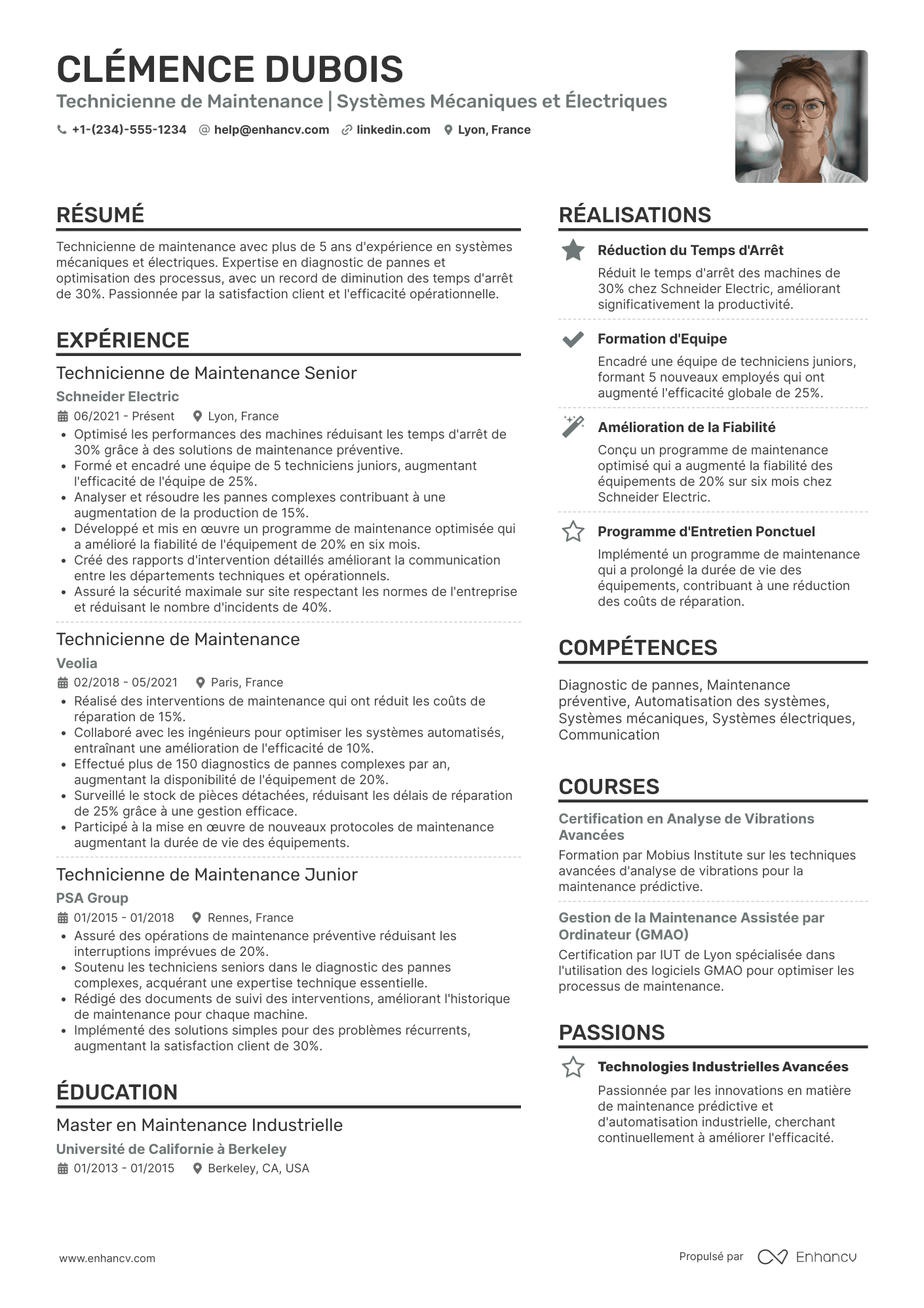 CV de technicien de maintenance itinérant Resume Example