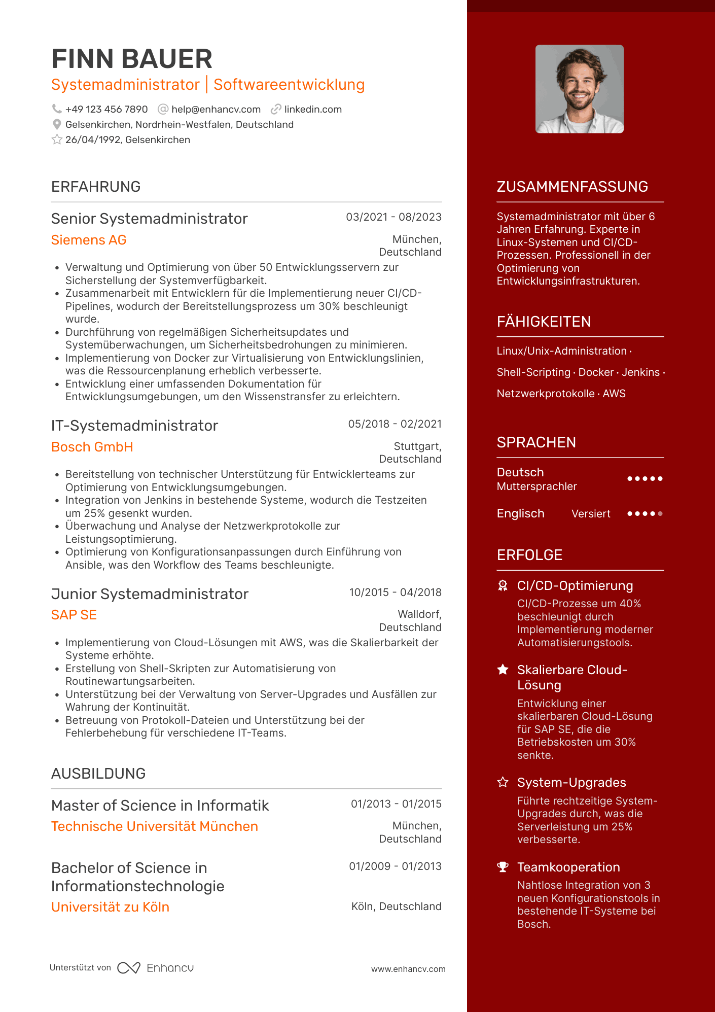 Lebenslauf als Systemadministrator für Softwareentwicklung Resume Example