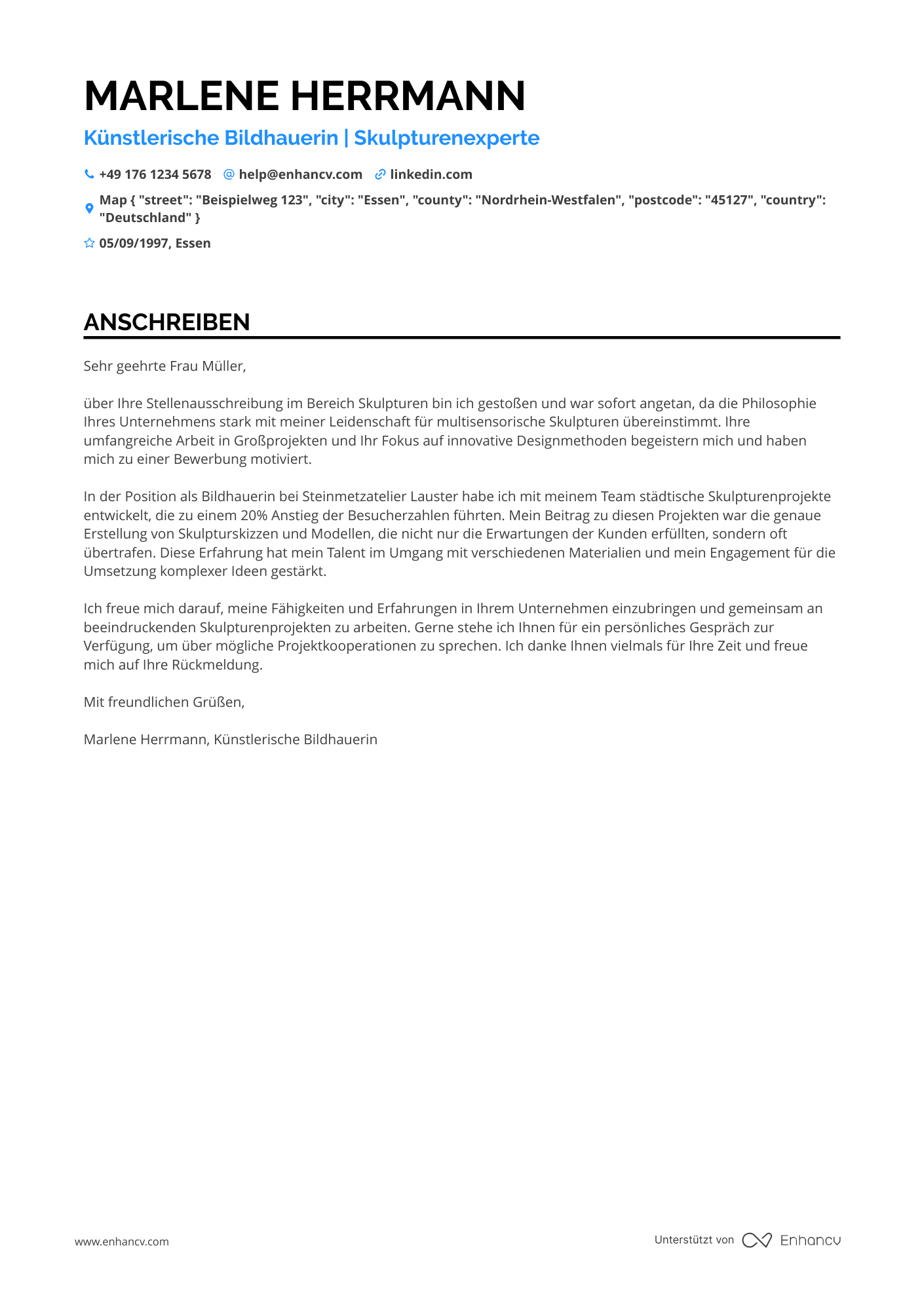 Künstlerischer Bildhauer Resume Example