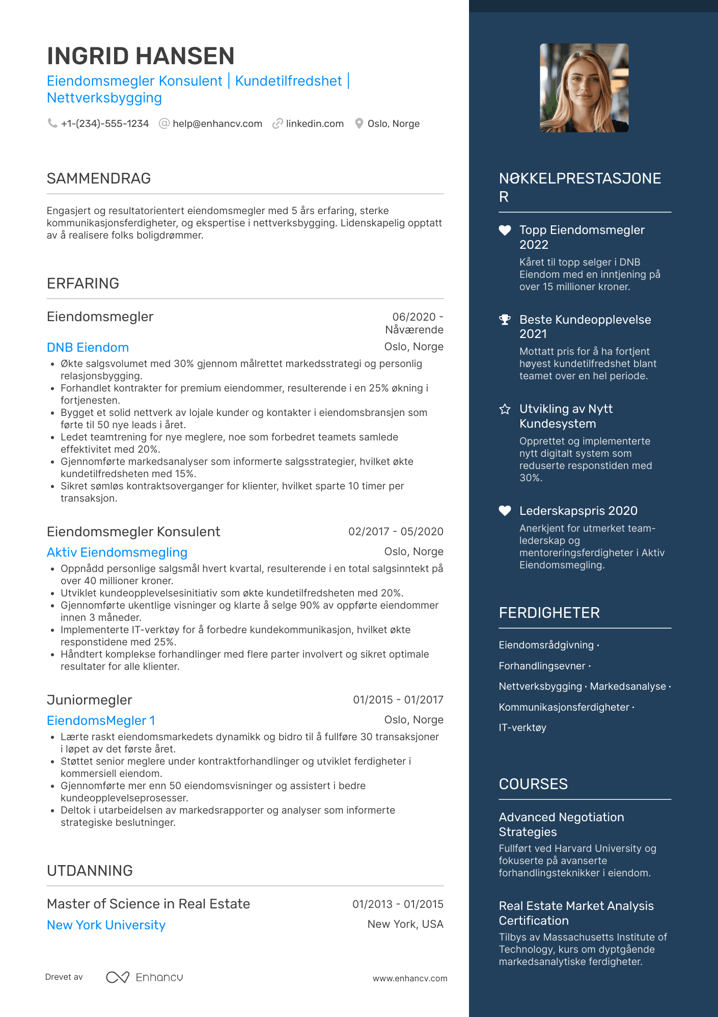 CV for Eiendomsmegler Konsulent Resume Example