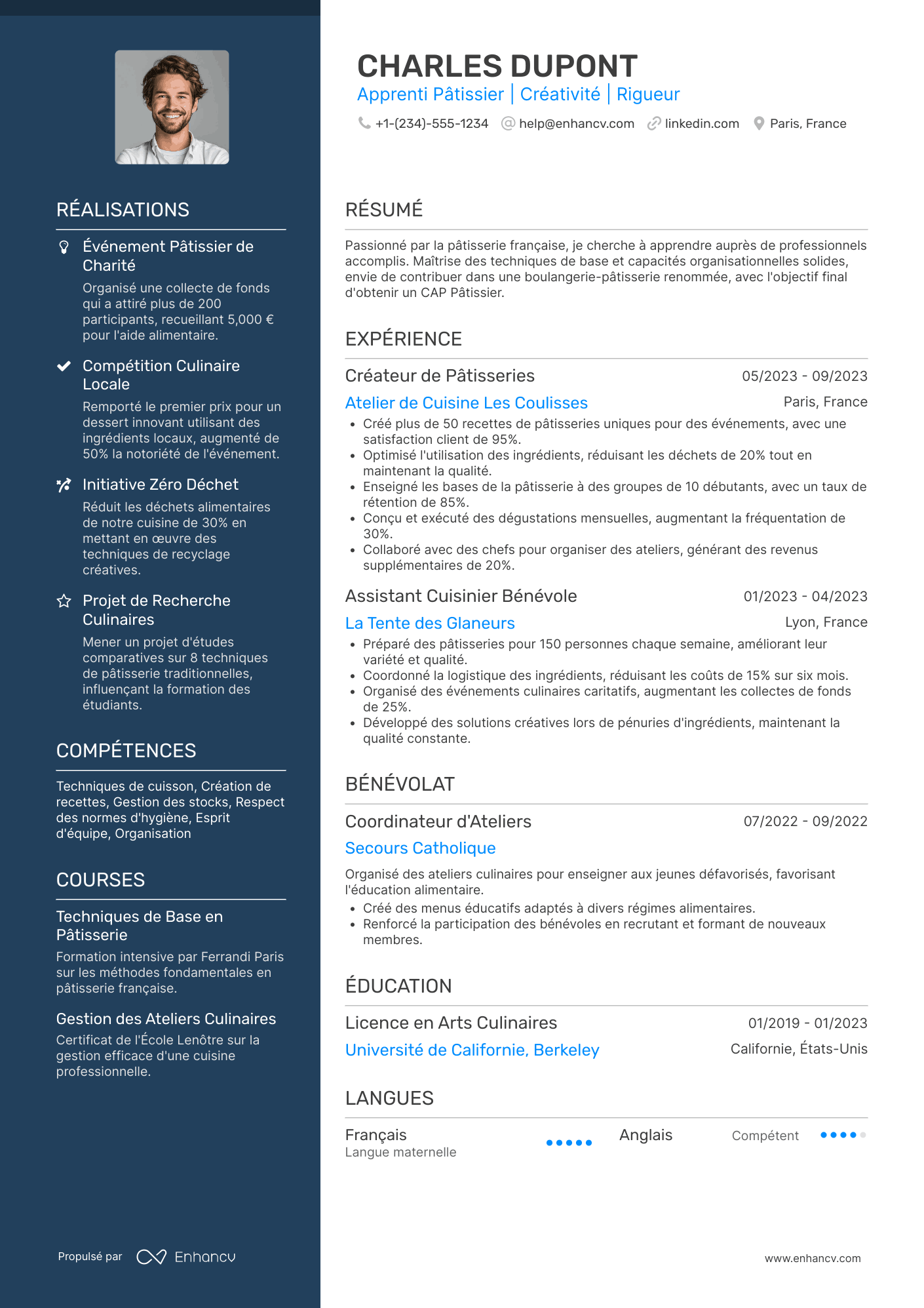 CV pour un CAP pâtissier Resume Example