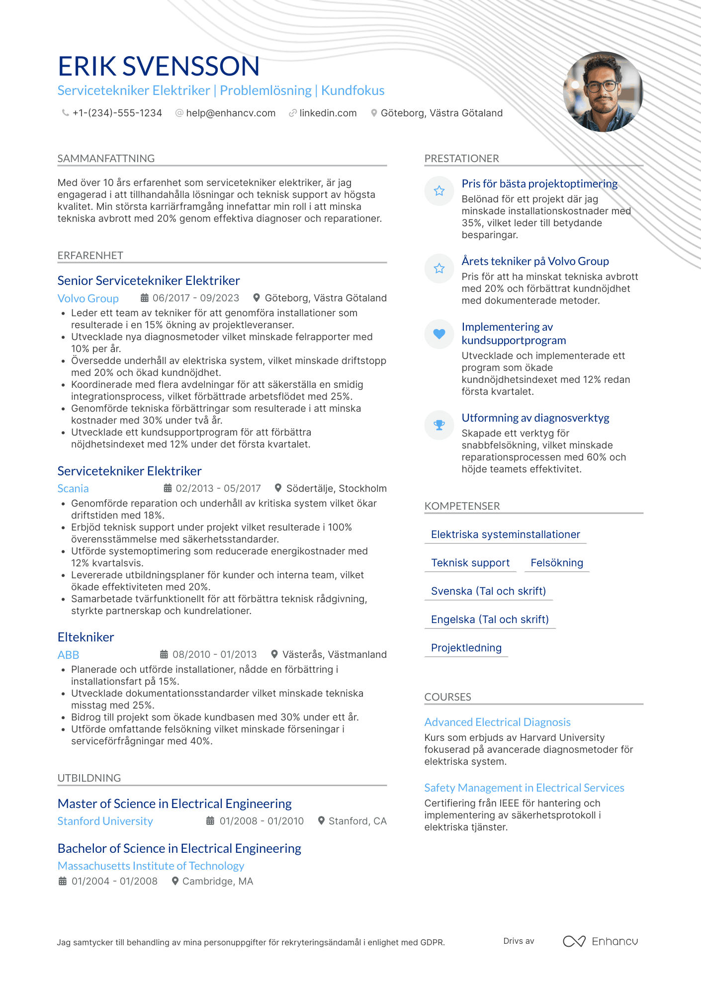 CV för Service tekniker elektriker Resume Example