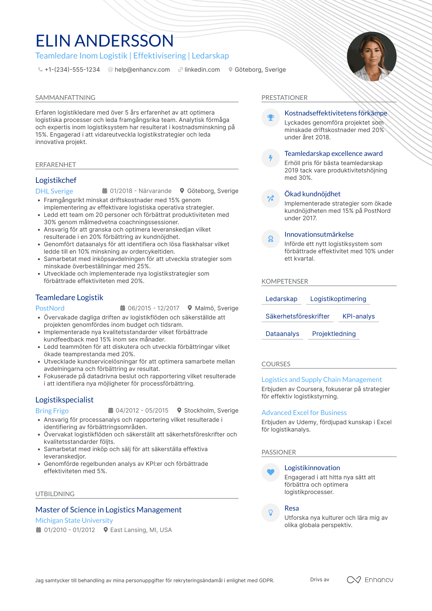 CV för Teamledare Logistik Resume Example