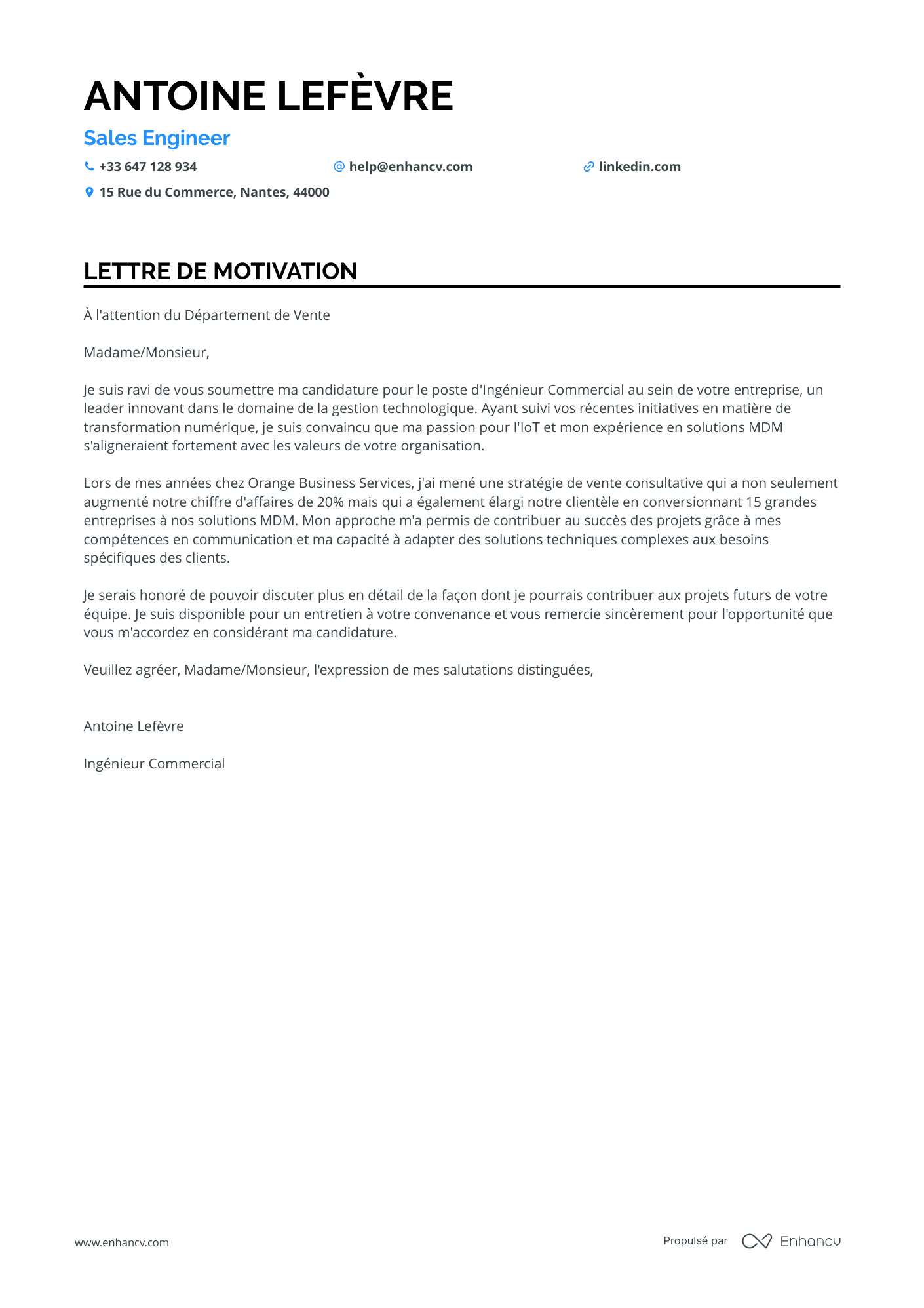 Ingénieur Commercial Resume Example