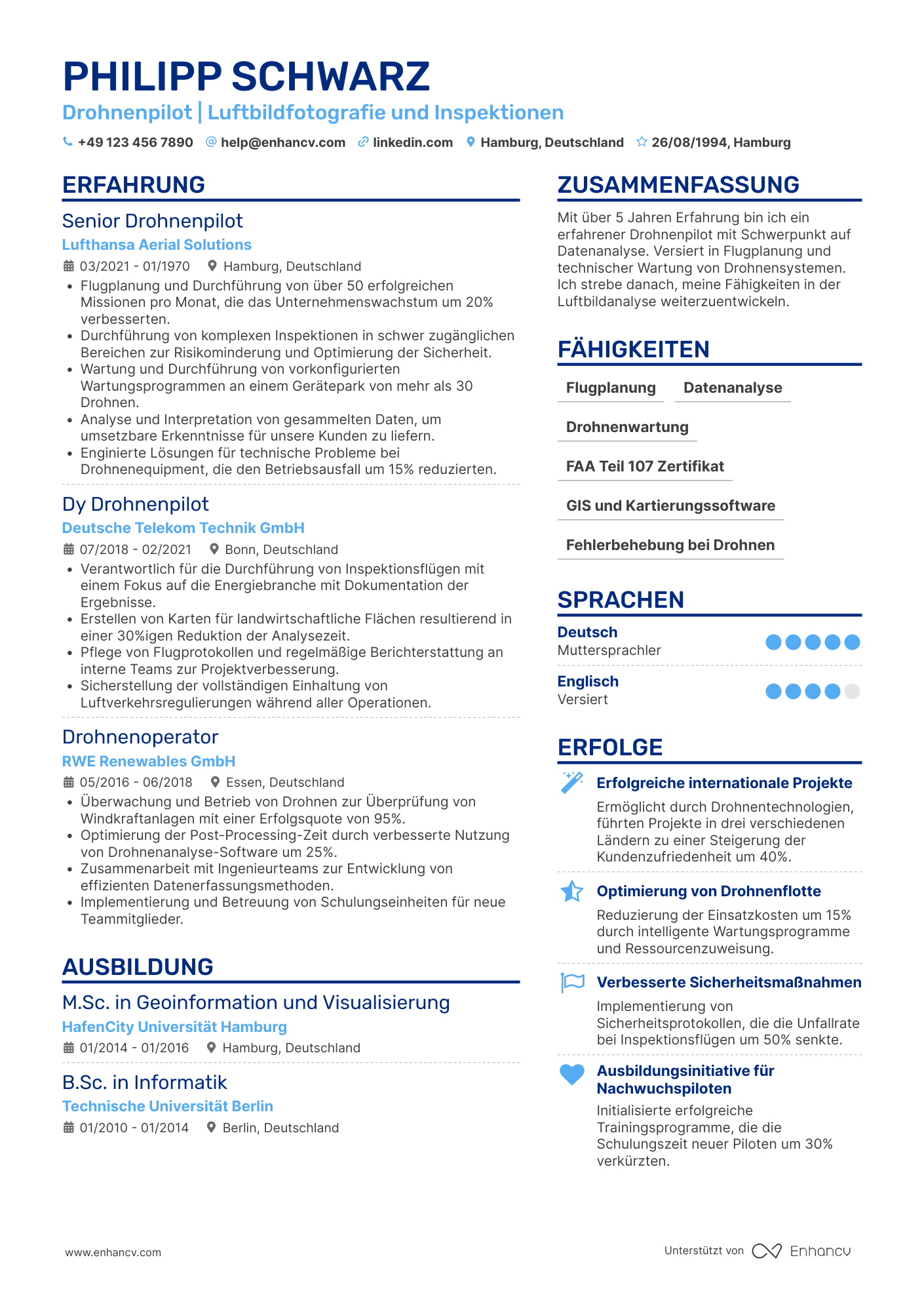 Lebenslauf als Ferngesteuerter Pilot Resume Example