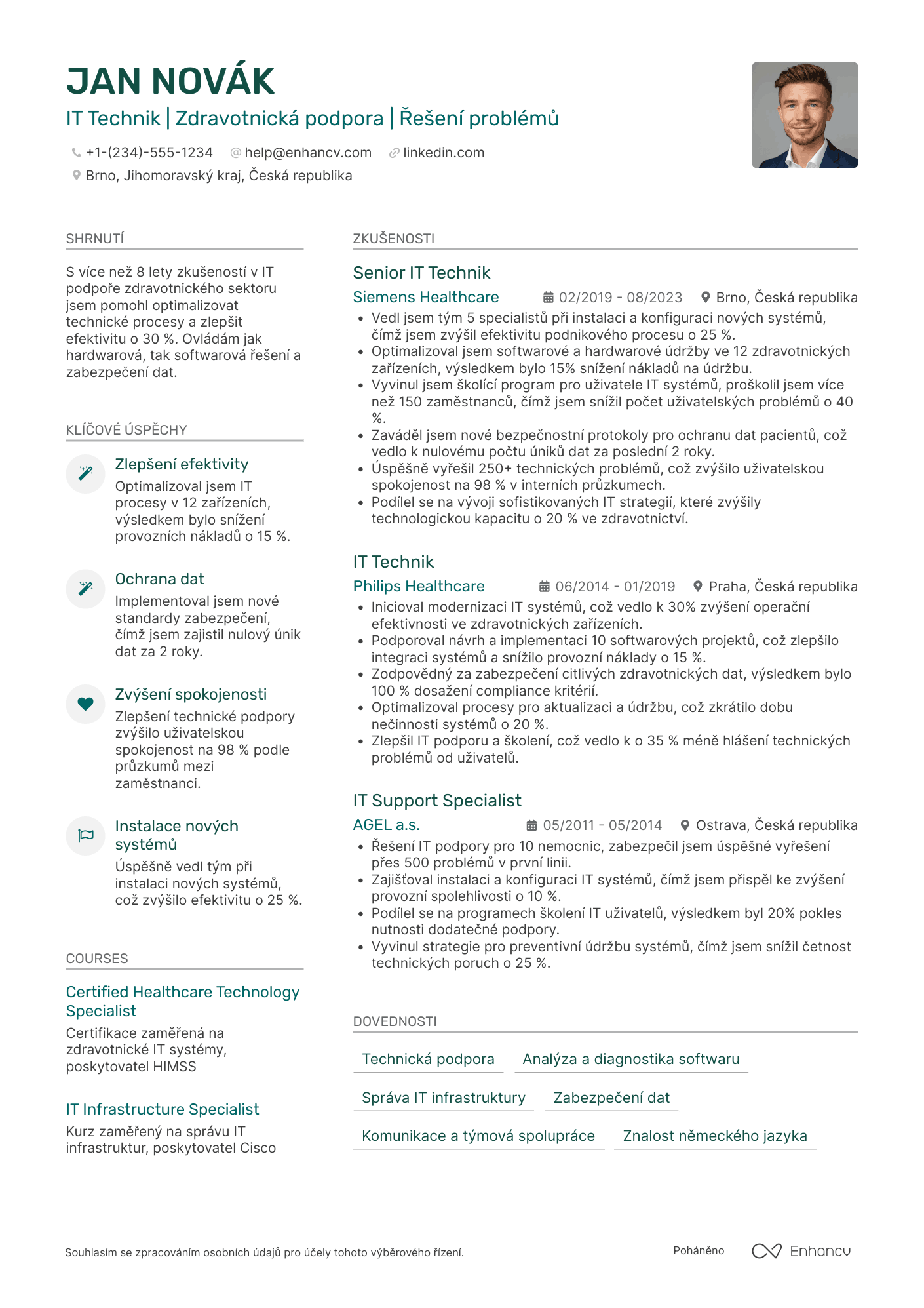 Životopis pro IT Technik Gesundheitswesen Resume Example