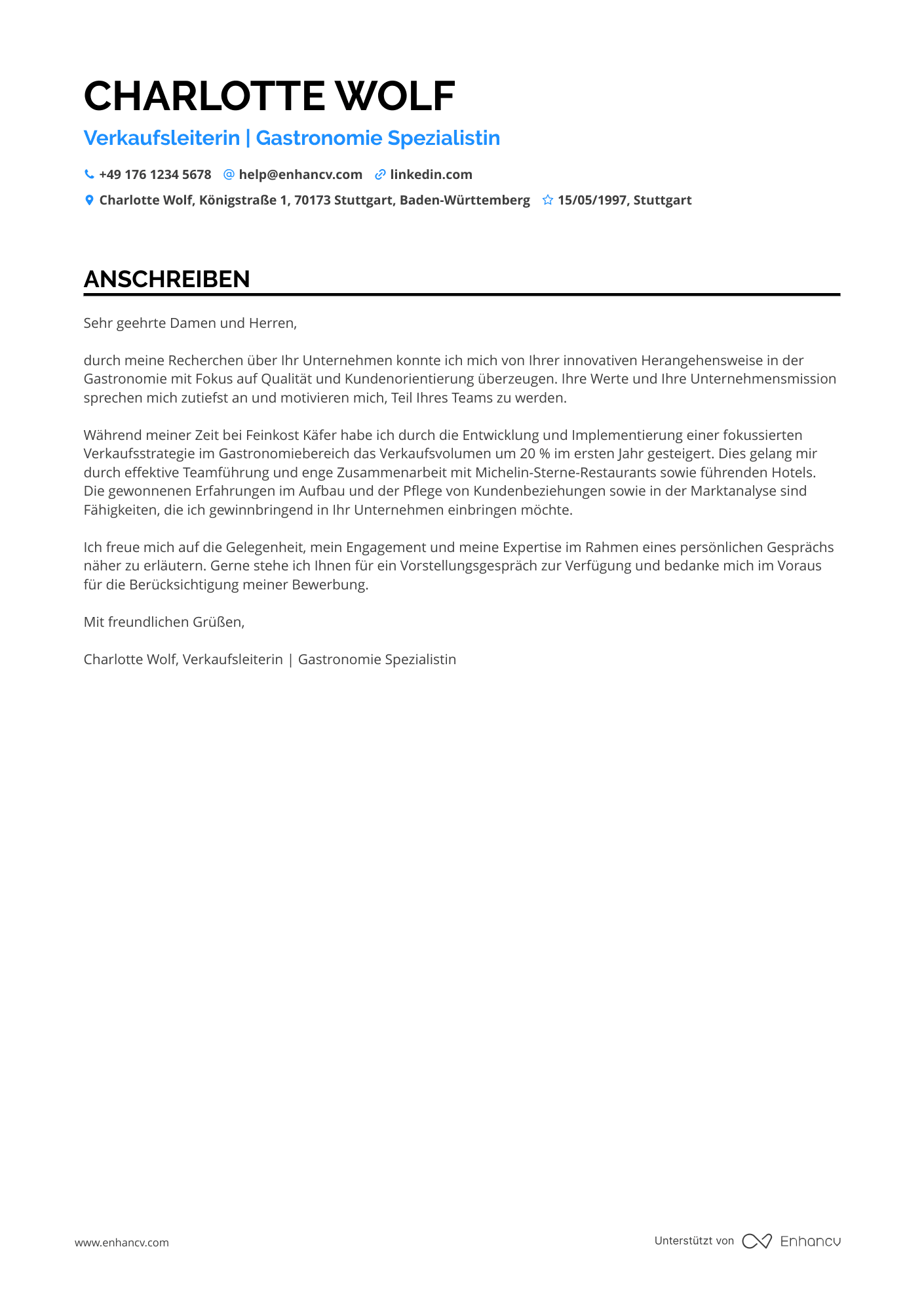 Gastronomie Verkaufsleiter Resume Example