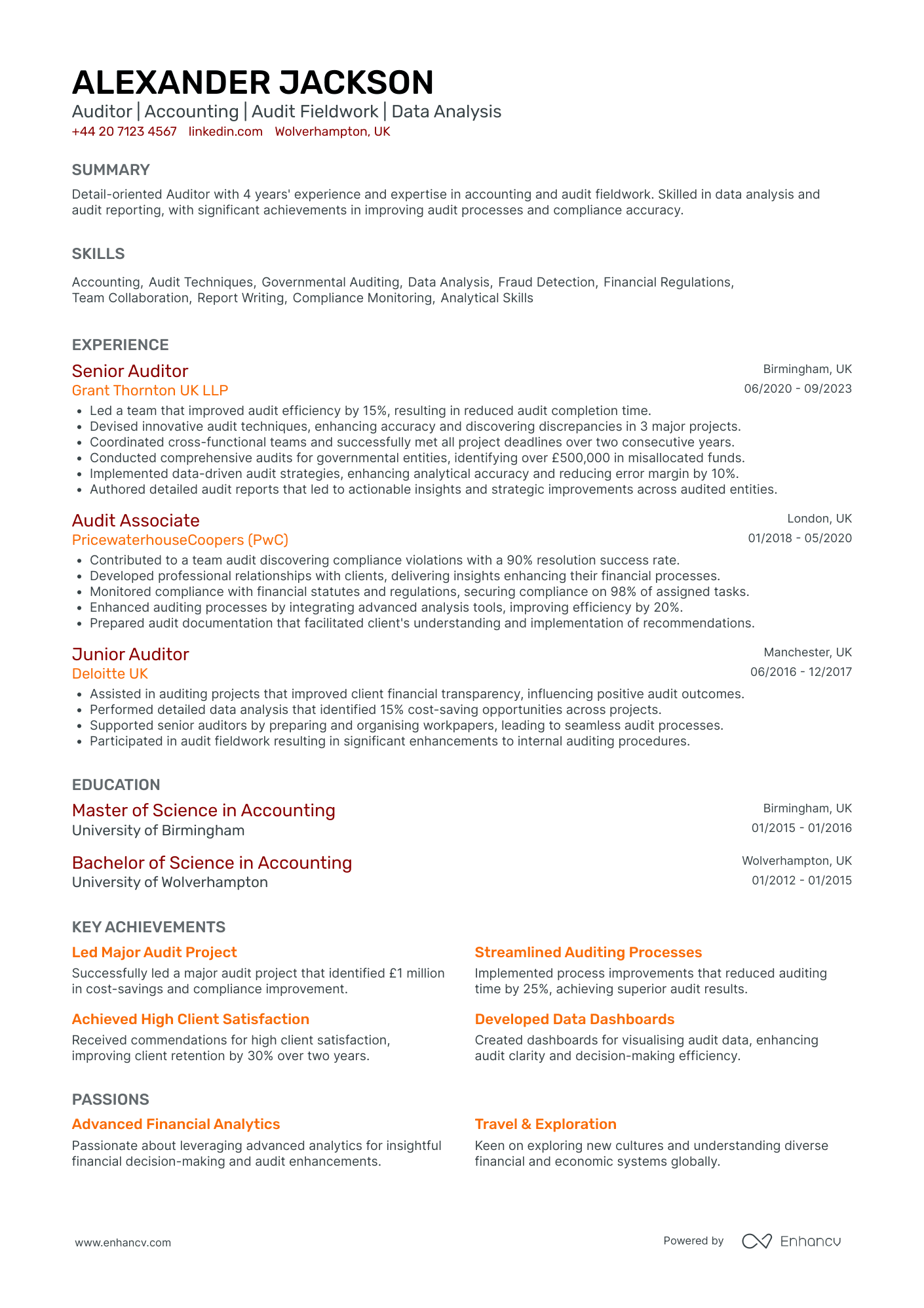 Principal Financial Auditor Resume Example