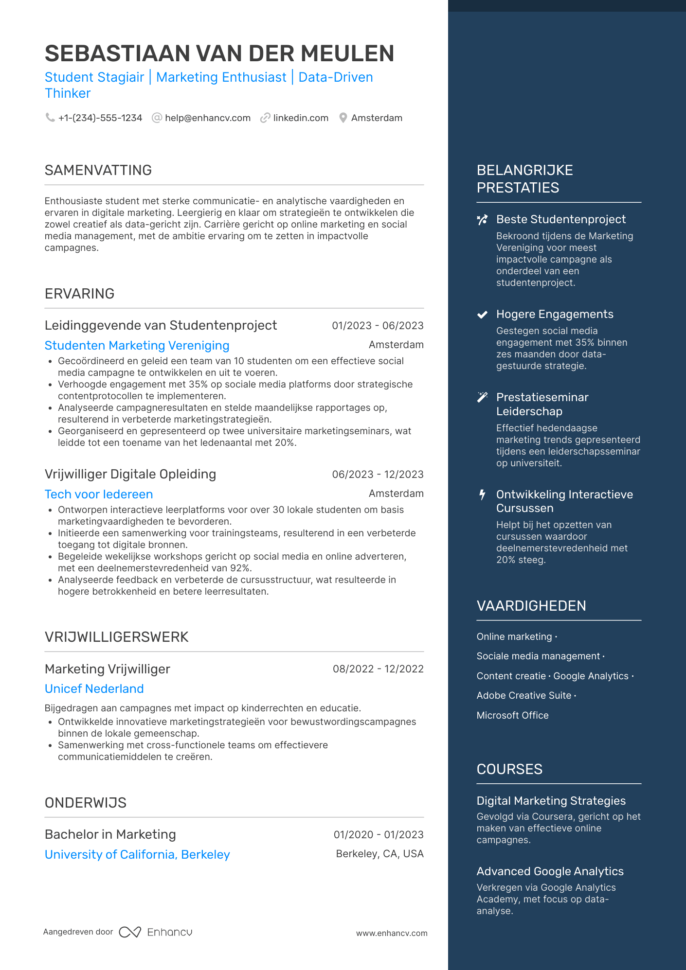 CV voor Student Stagiair Resume Example
