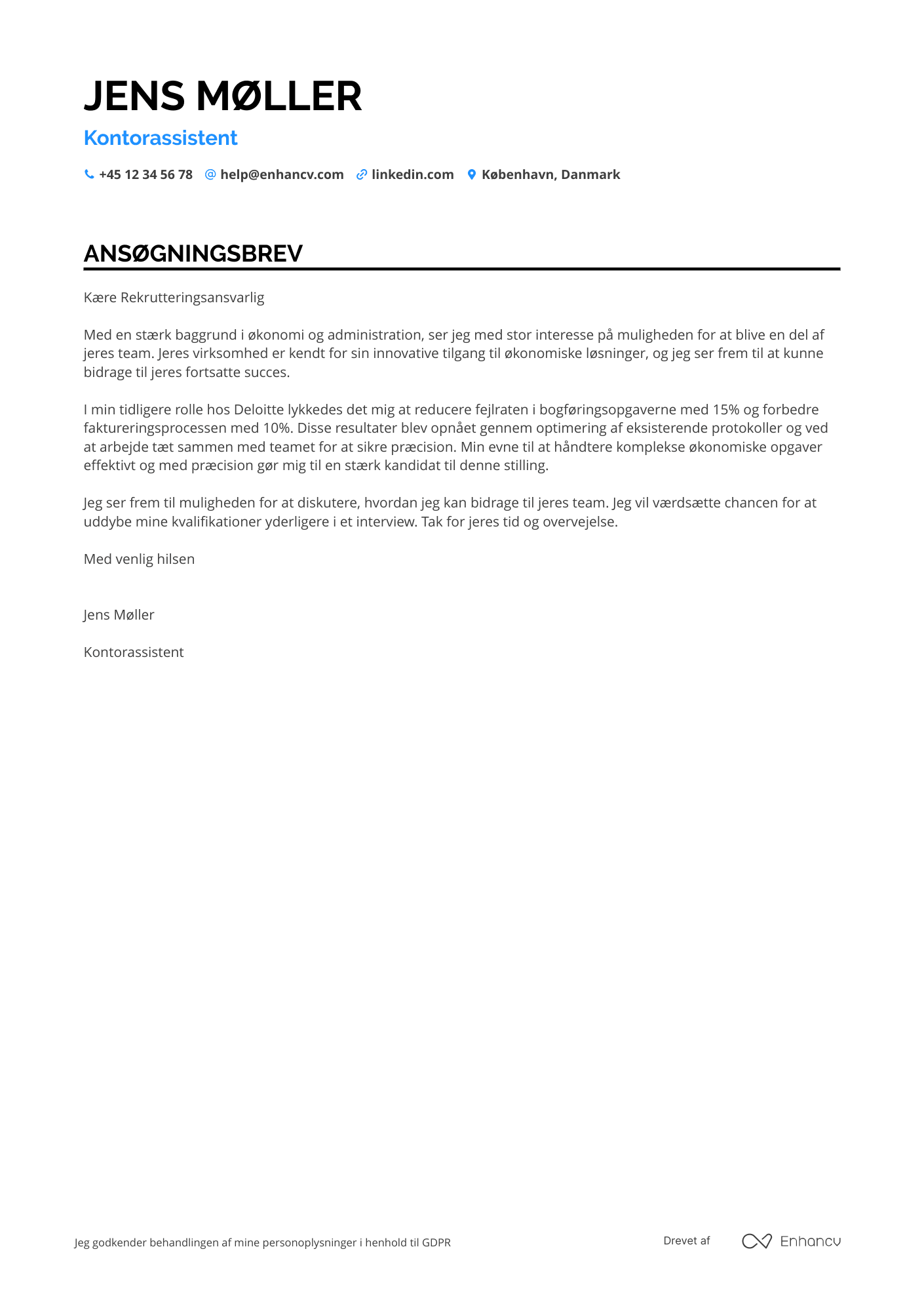 Ansøgningsbrev til Kontorassistent i økonomi Resume Example