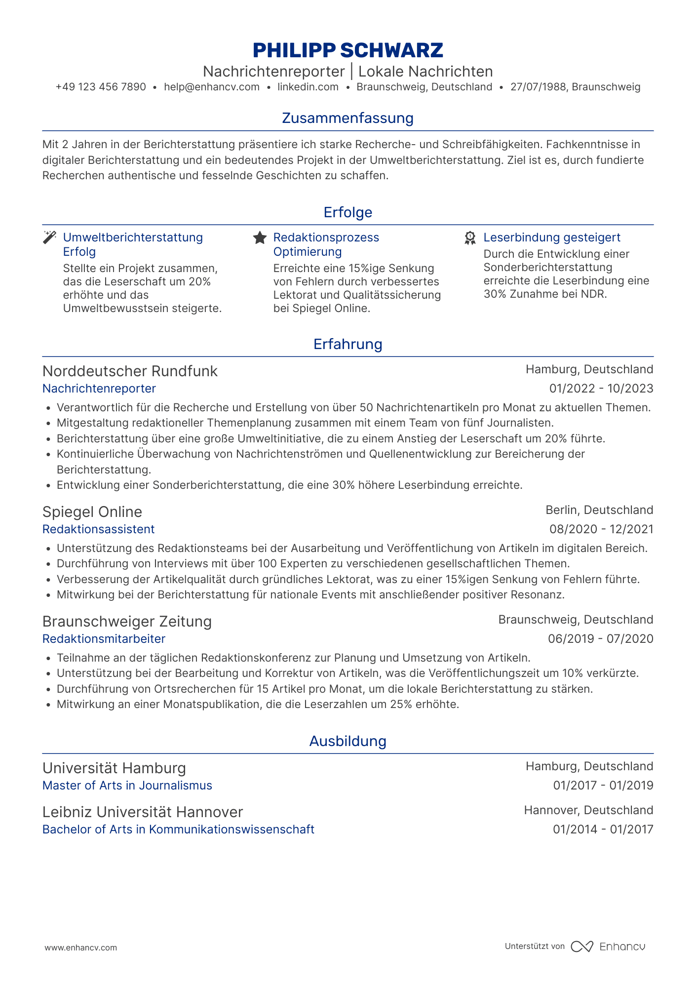 Lebenslauf als Einstiegslevel Journalist Resume Example