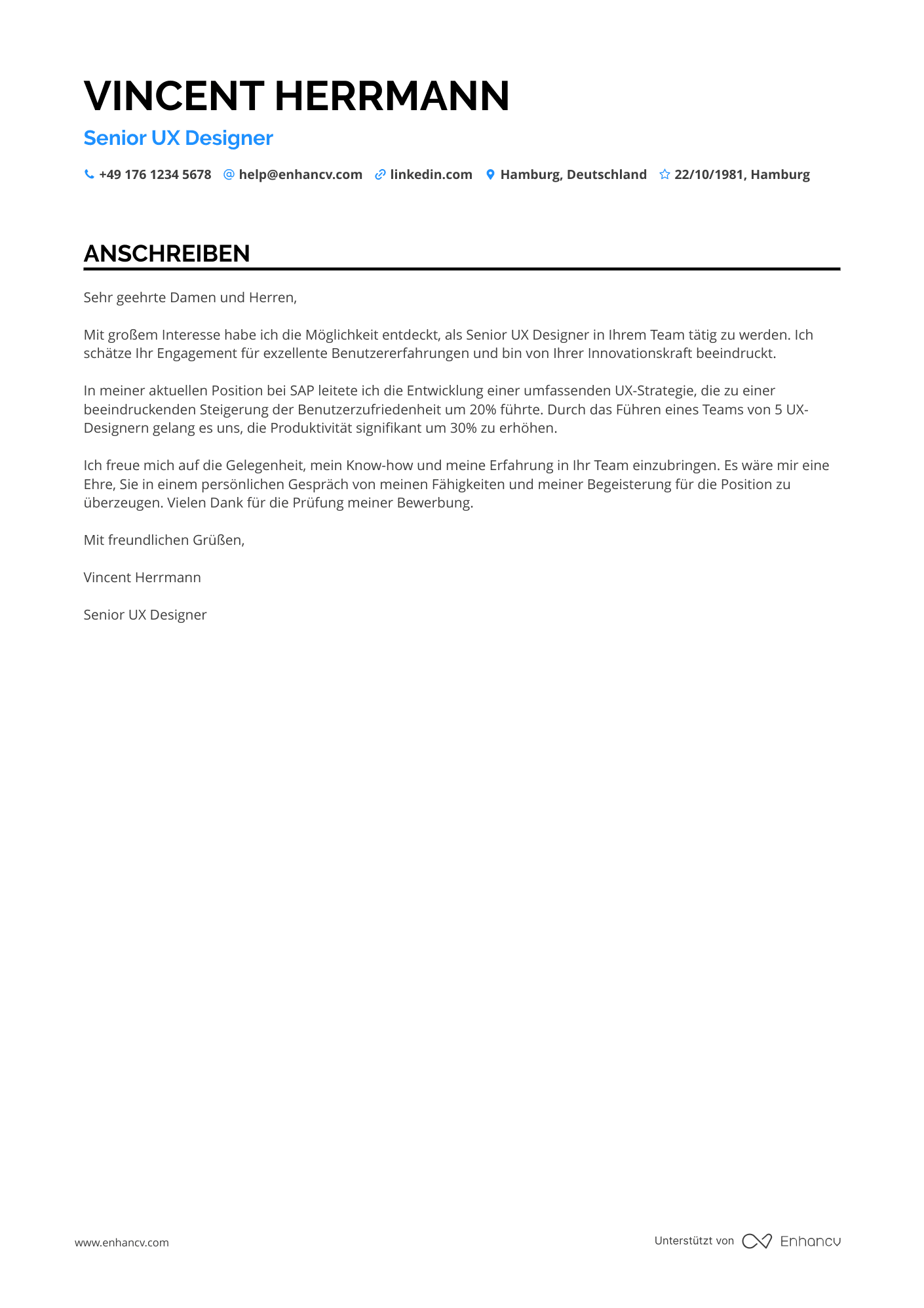 UX Design Stratege Resume Example