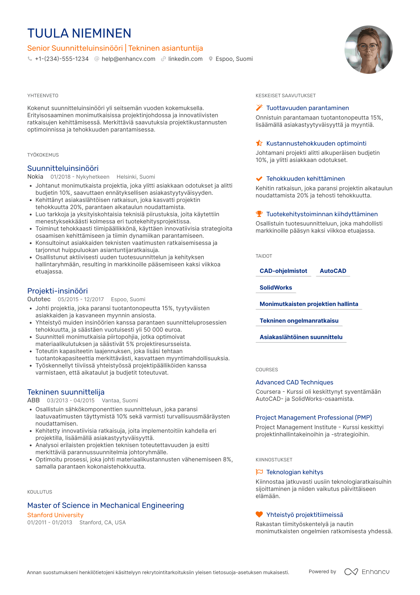 Ansioluettelo Senior Suunnitteluinsinööri Resume Example