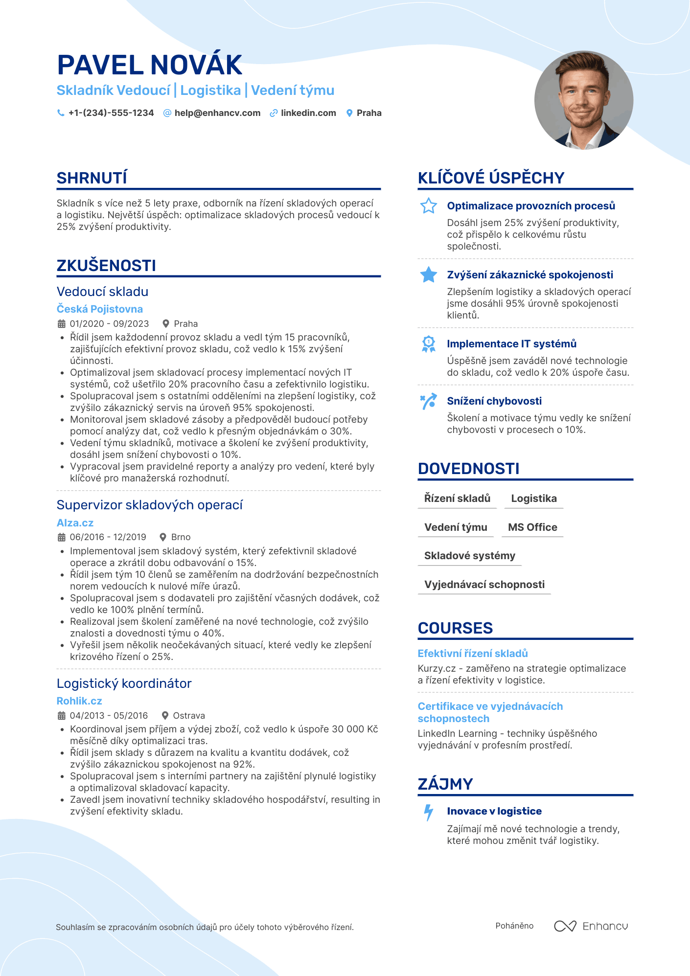 Životopis pro Skladník Vedoucí Resume Example