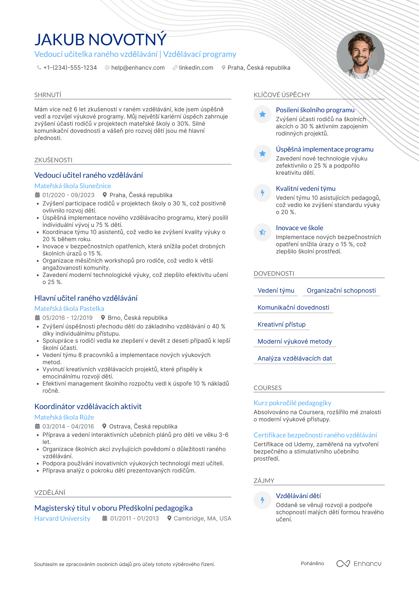 Životopis pro Vedoucí učitelka raného vzdělávání Resume Example