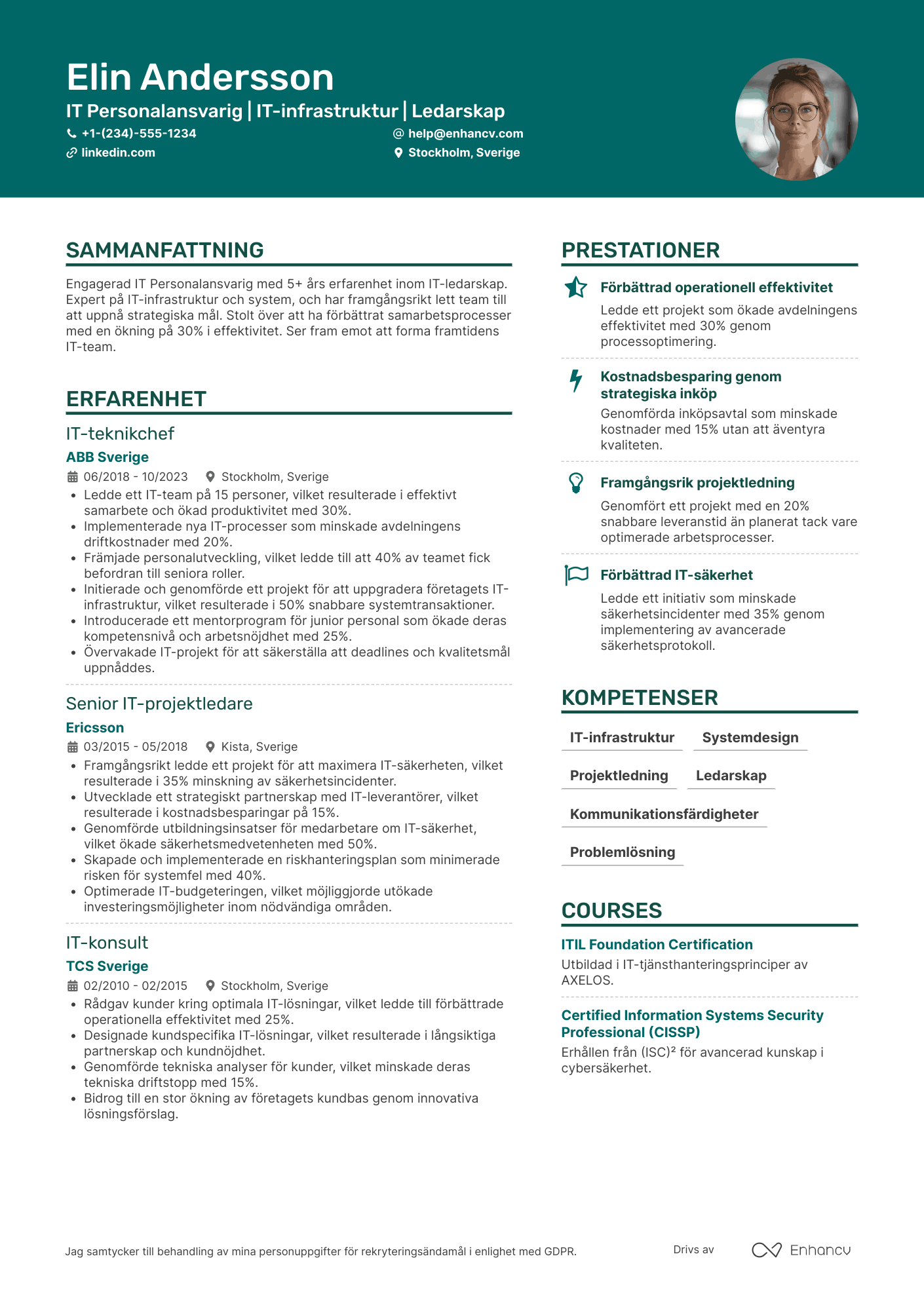 CV för IT Personalansvarig Resume Example