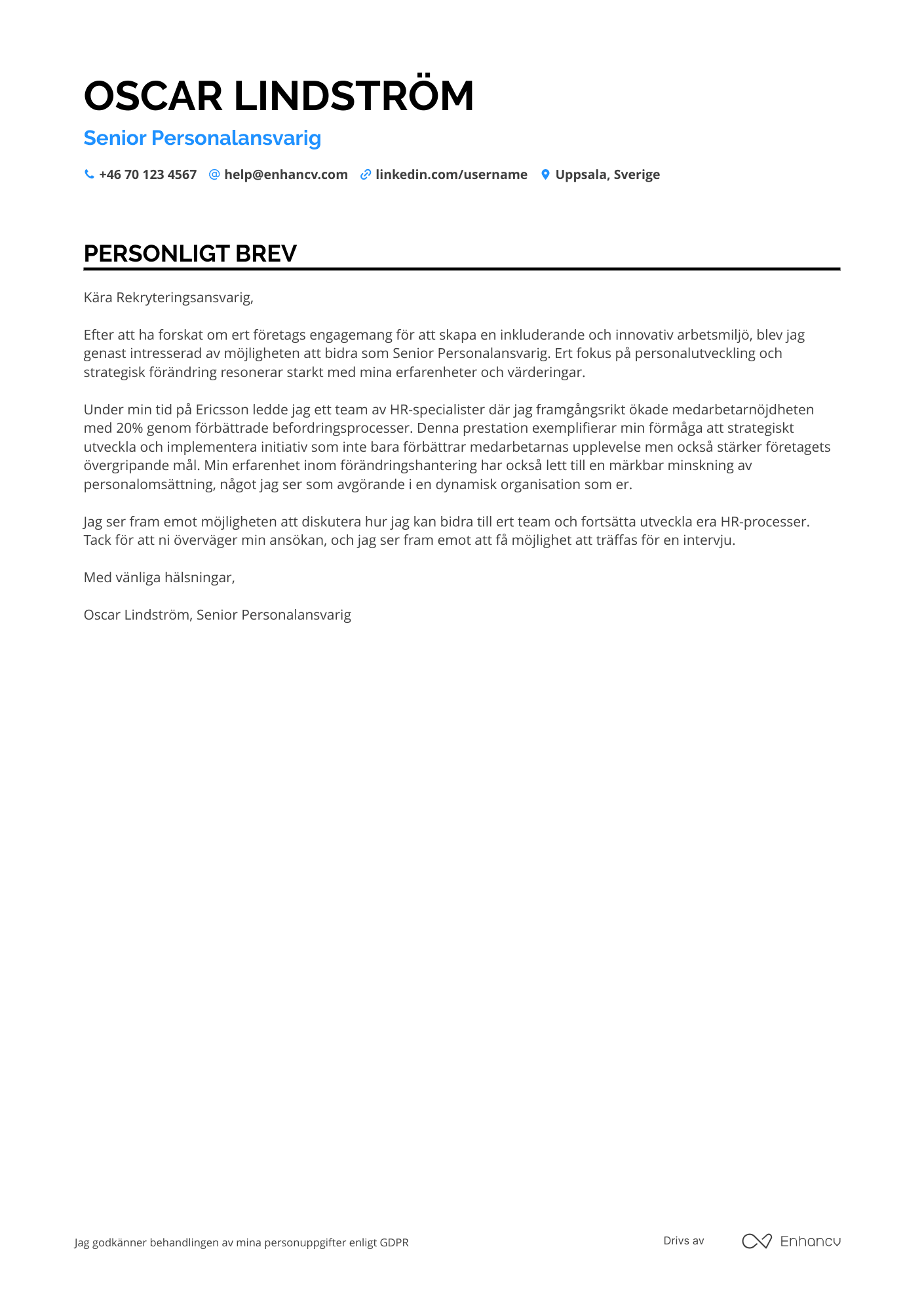 Personligt brev för Senior Personalansvarig Resume Example