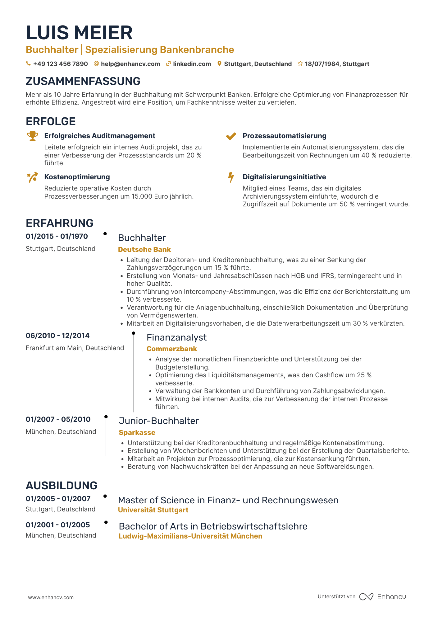 Lebenslauf in Buchhalter für die Bankenbranche Resume Example