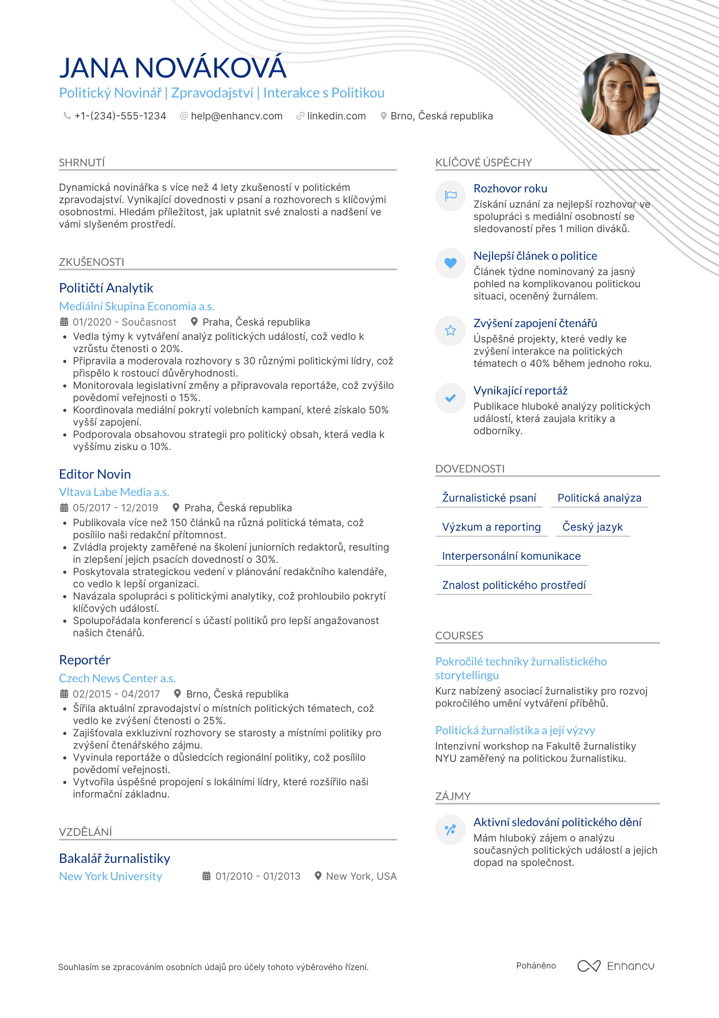 Životopis pro Politický Novinář Resume Example