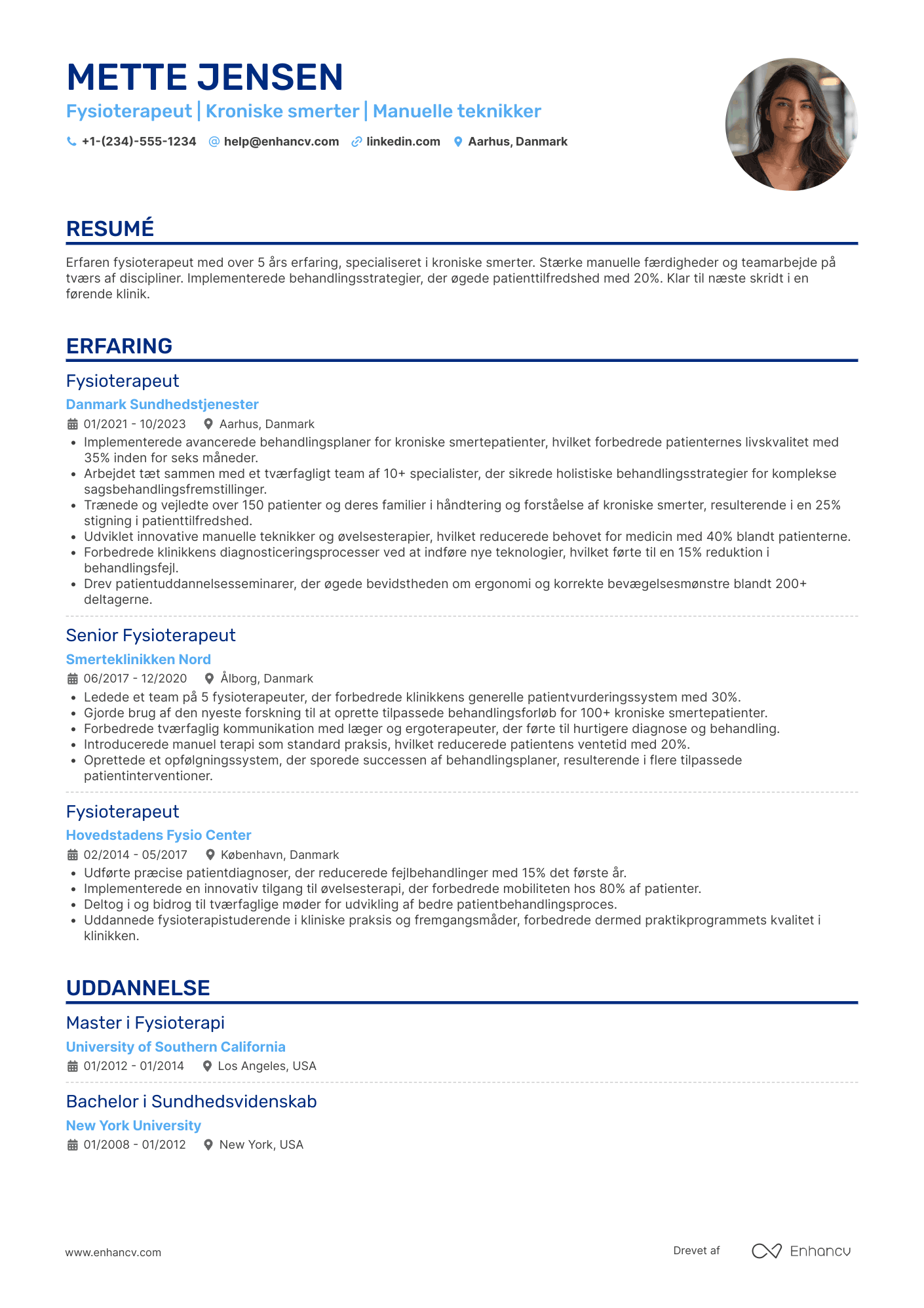 CV til Fysioterapeut med speciale i kroniske smerter Resume Example