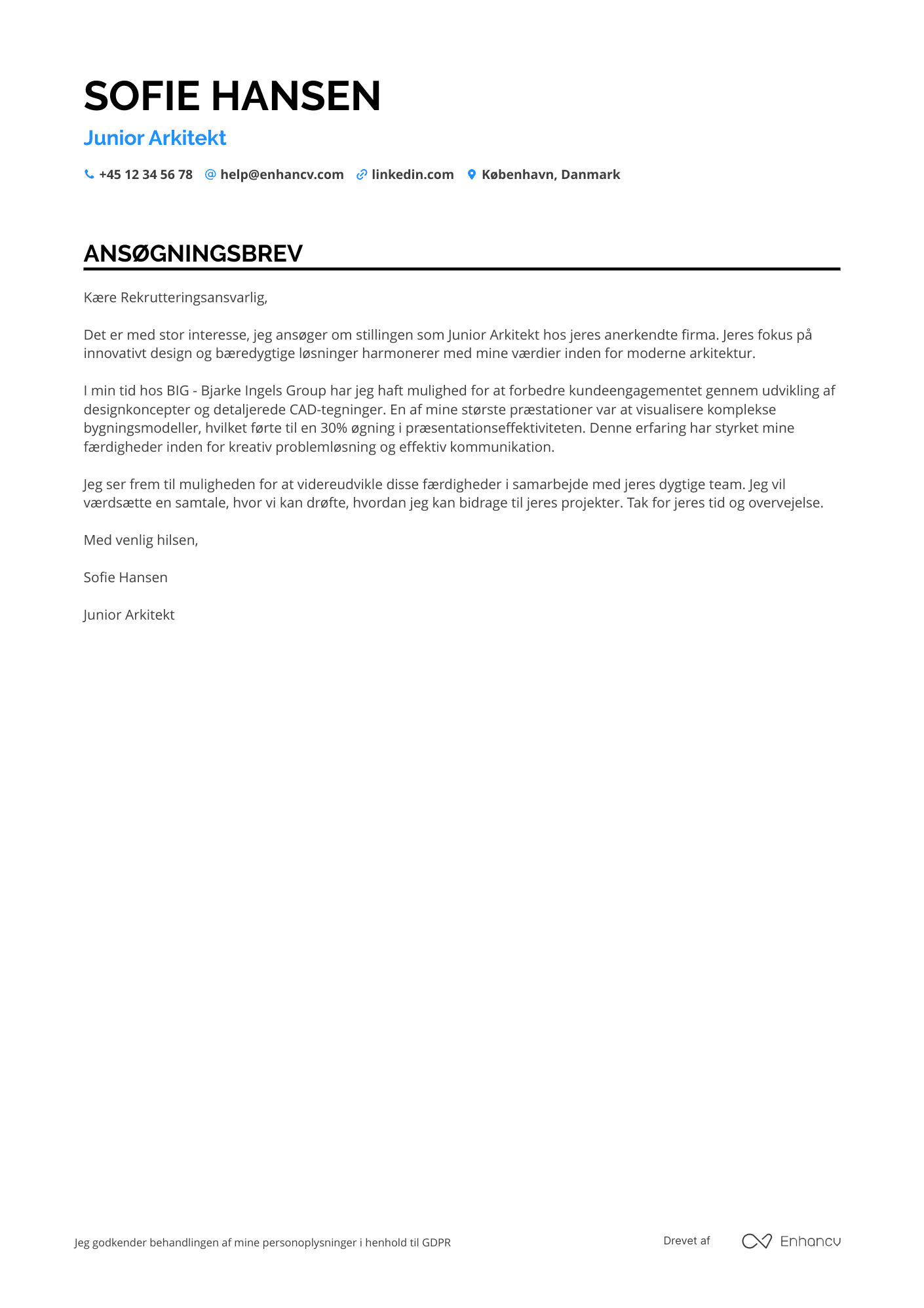 Ansøgningsbrev til Junior Arkitekt Resume Example