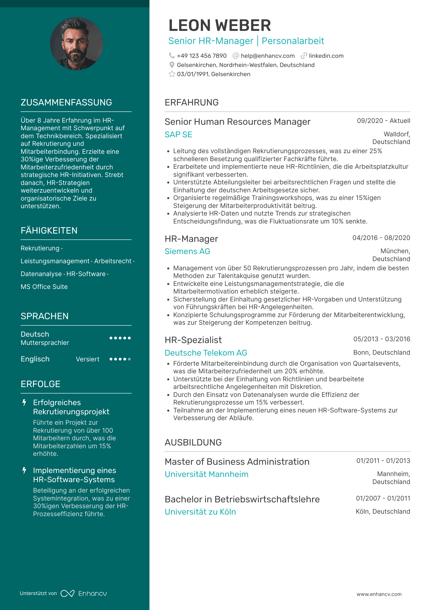 Lebenslauf als Senior Personaler Resume Example