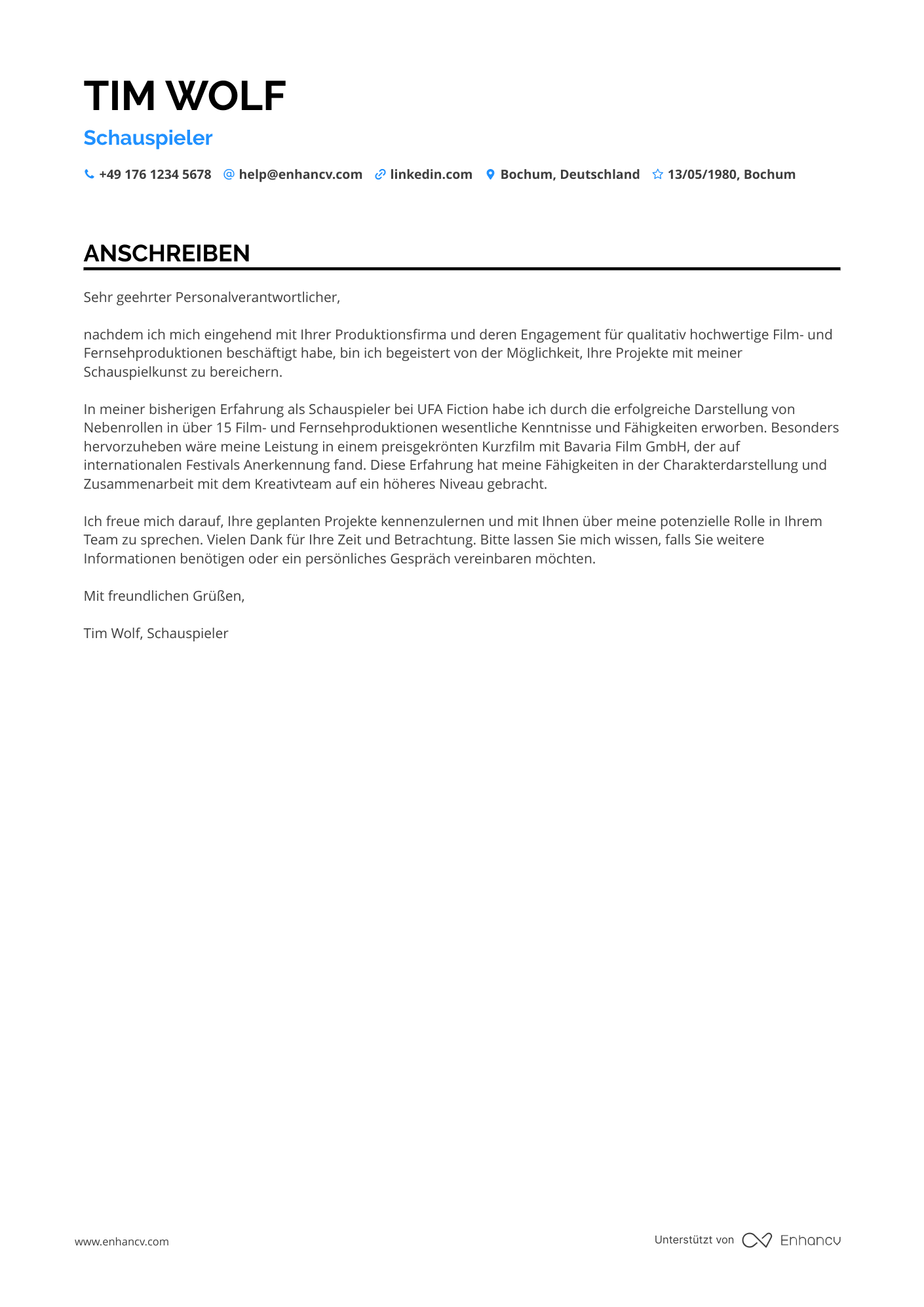 Nebendarsteller Schauspieler Resume Example