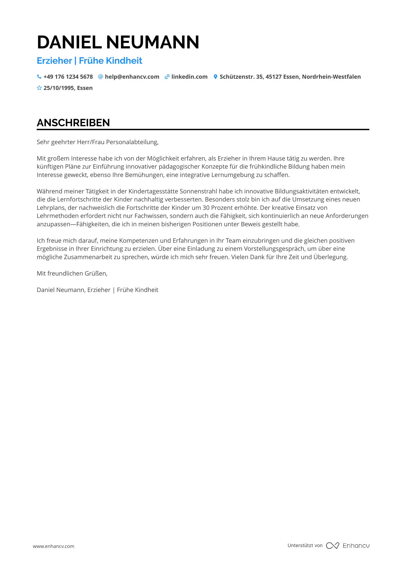Ganztagsbetreuung Erzieherin Resume Example