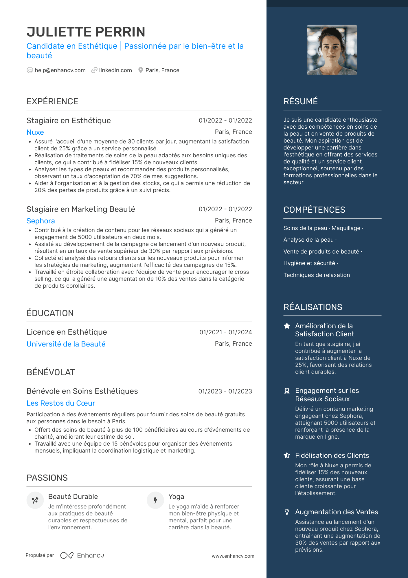 Esthéticienne en reconversion Resume Example