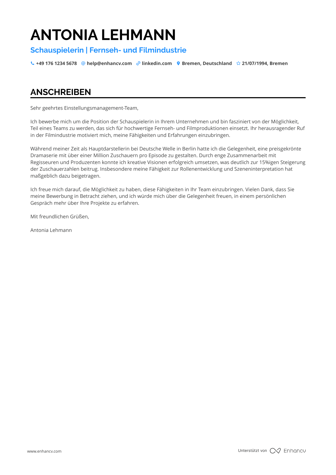 Fernsehindustrie Schauspieler Resume Example