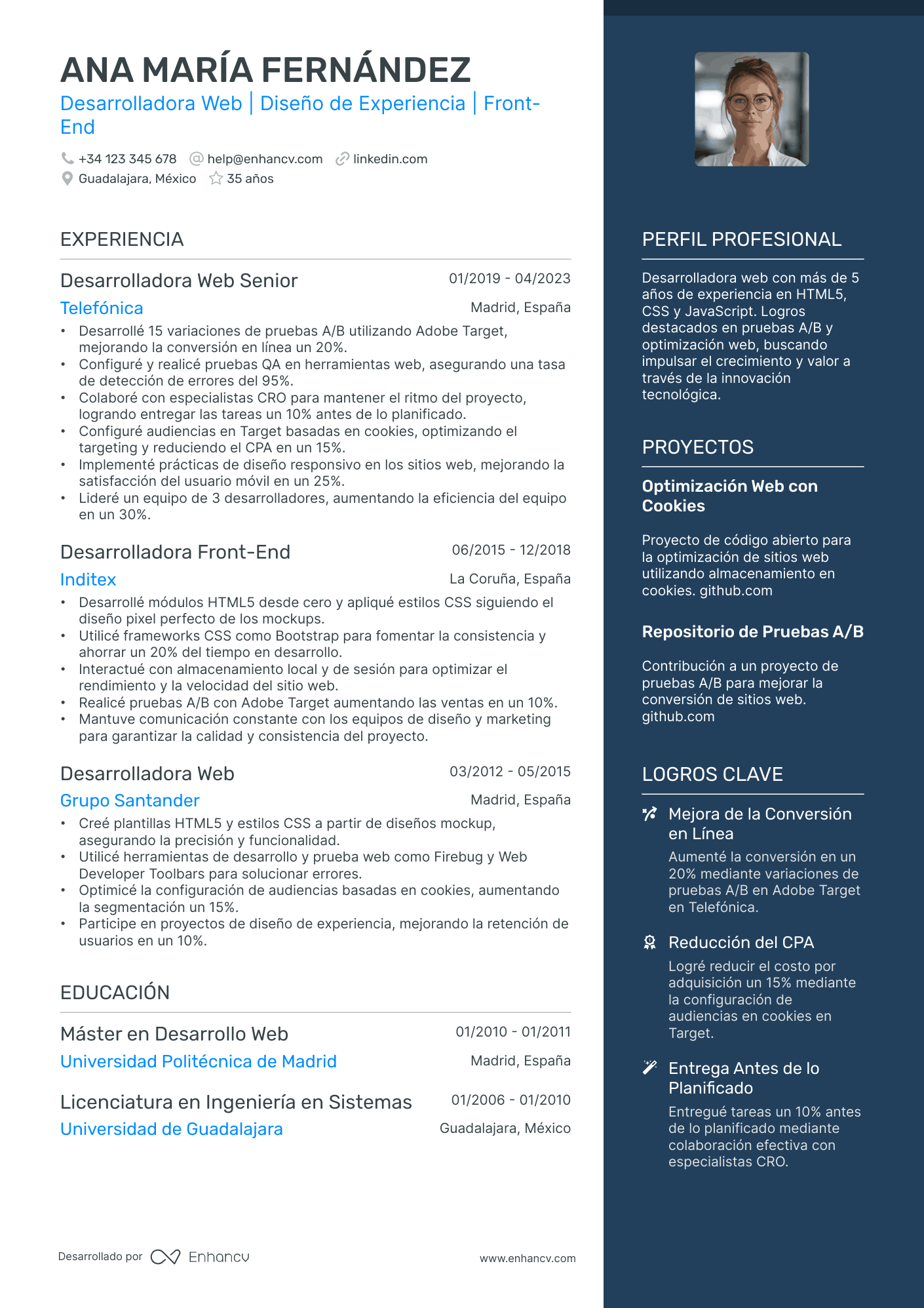 Desarrollador Web Front End Resume Example