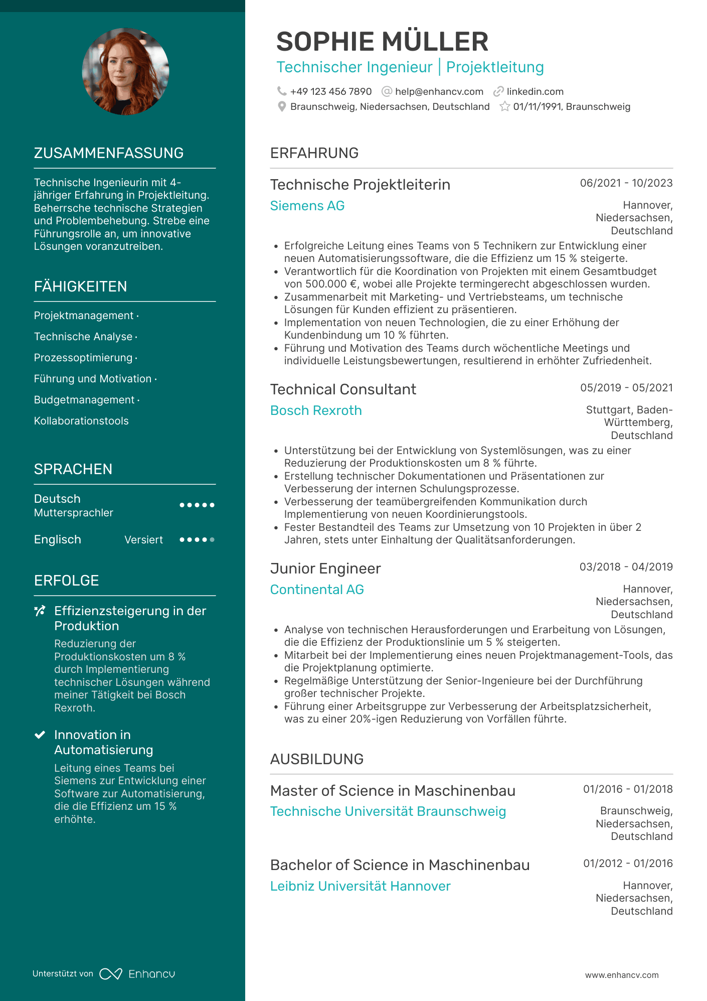 Lebenslauf als Technischer Leiter mit geringer Erfahrung Resume Example