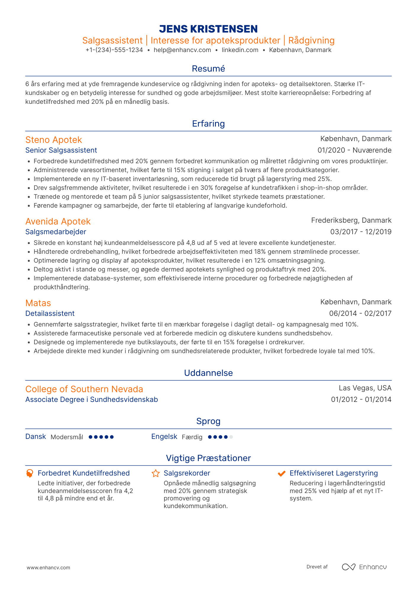 CV til Salgsassistent i apotek Resume Example