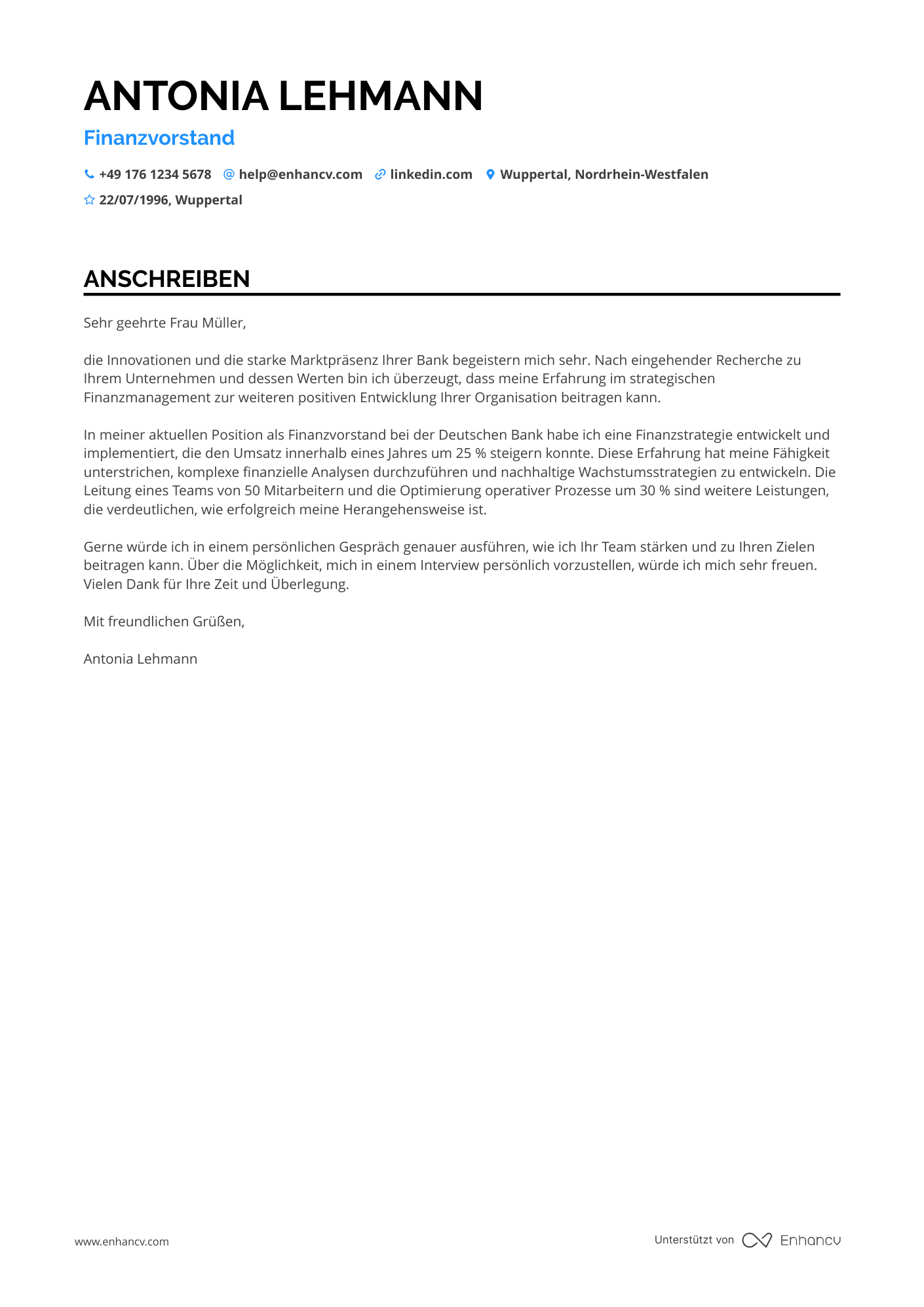 Finanzvorstand in der Bankenbranche Resume Example
