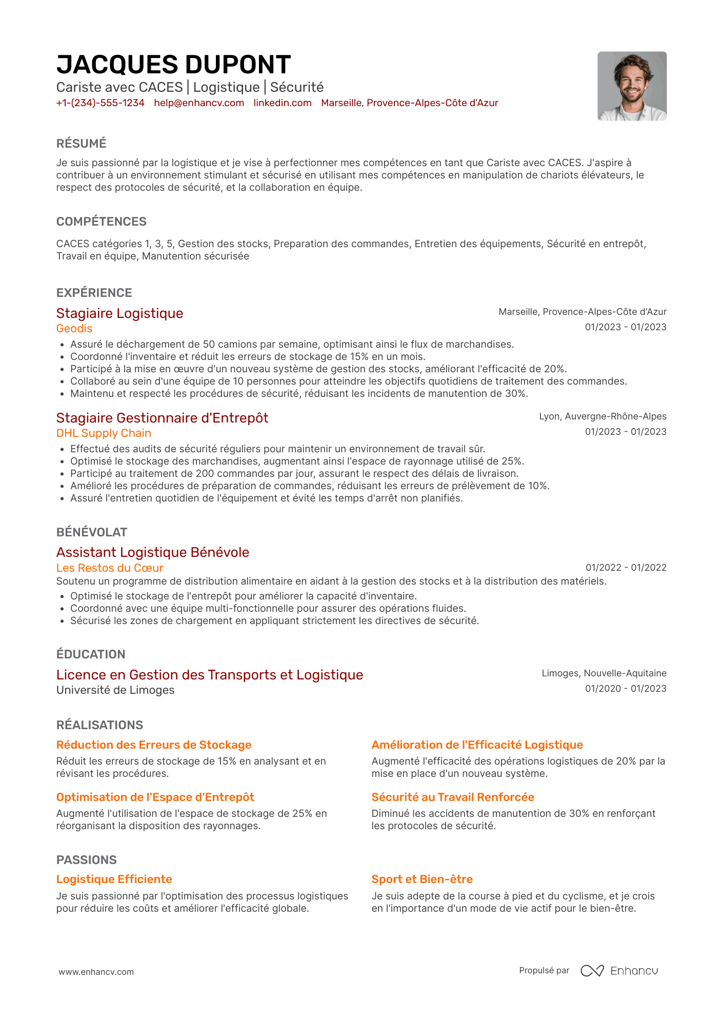 CV de cariste avec CACES Resume Example