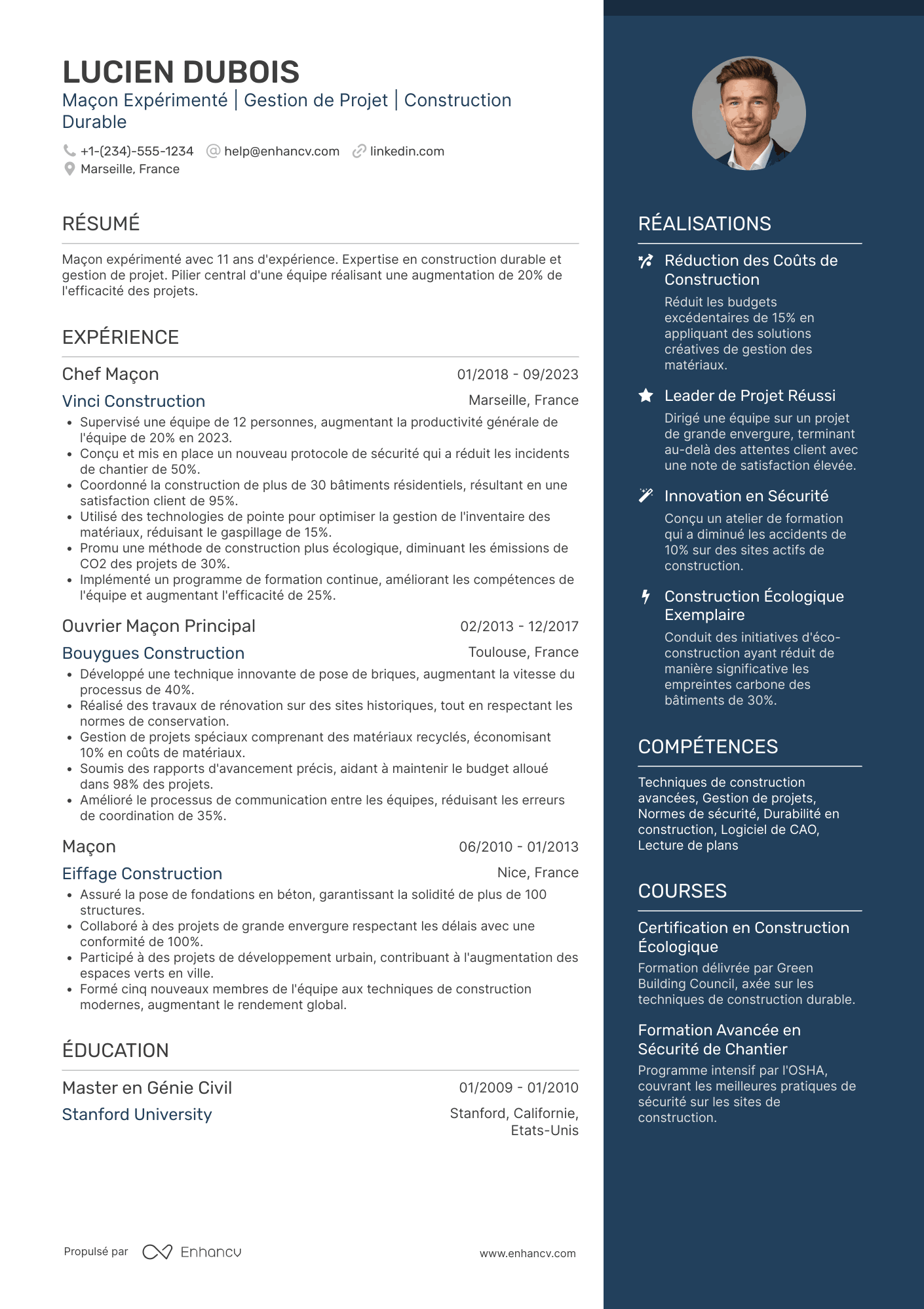 Modèle de CV de maçon gratuit à télécharger Resume Example