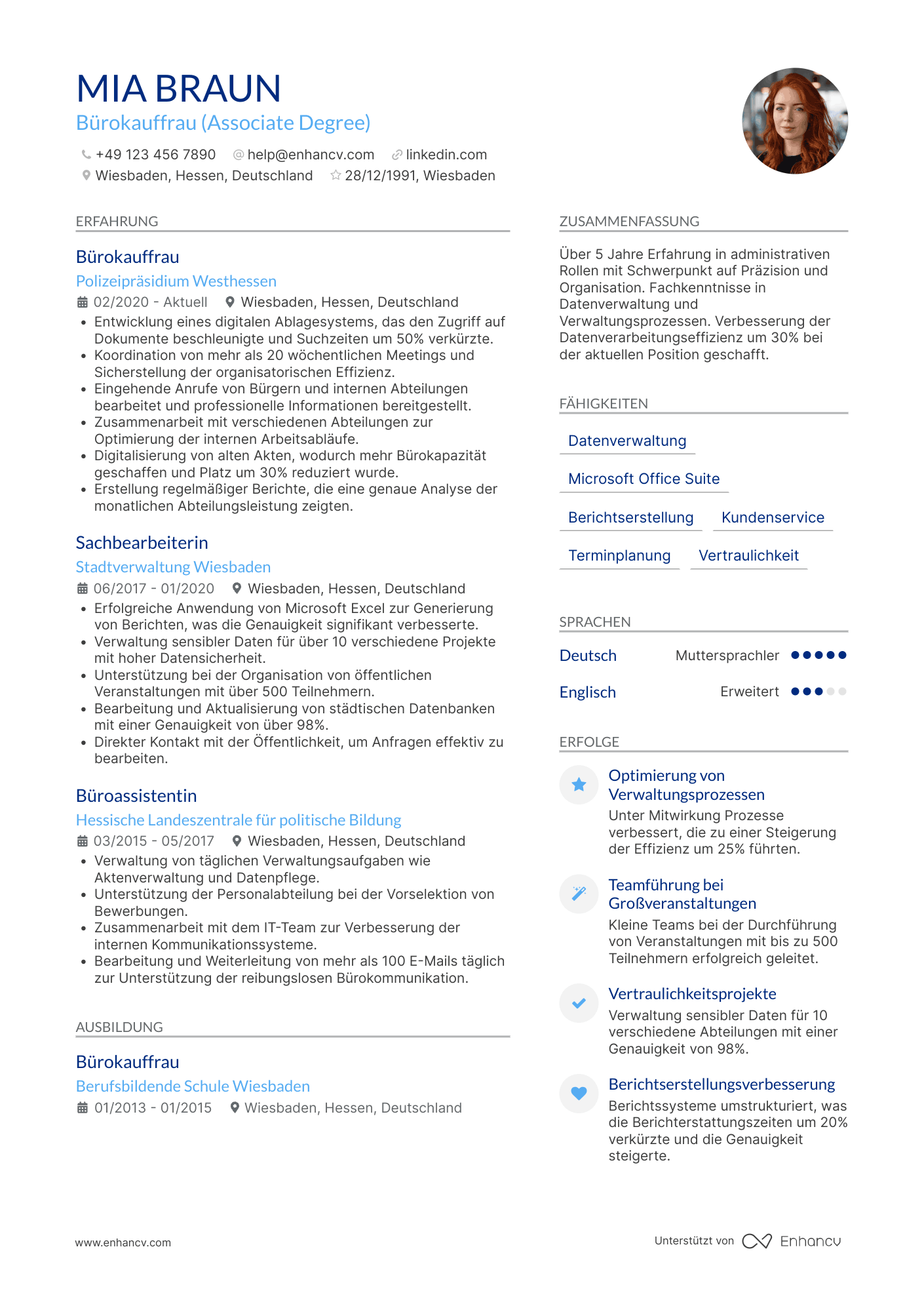 Lebenslauf als Polizei Verwaltungsfachangestellter Resume Example