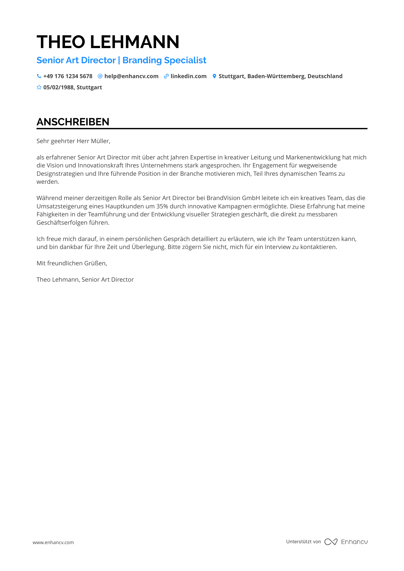 Senior Kunst Direktor Resume Example