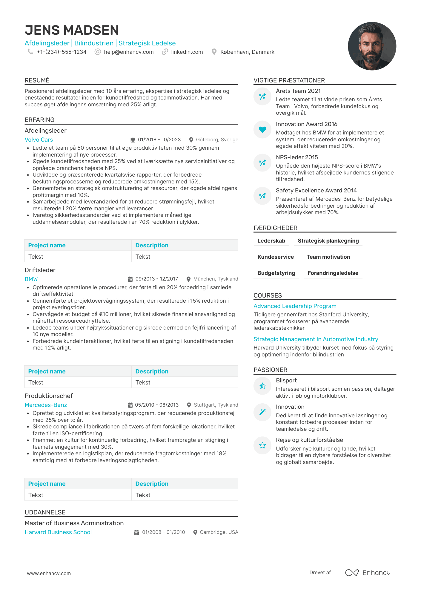 CV til Afdelingsleder – bilindustrien Resume Example